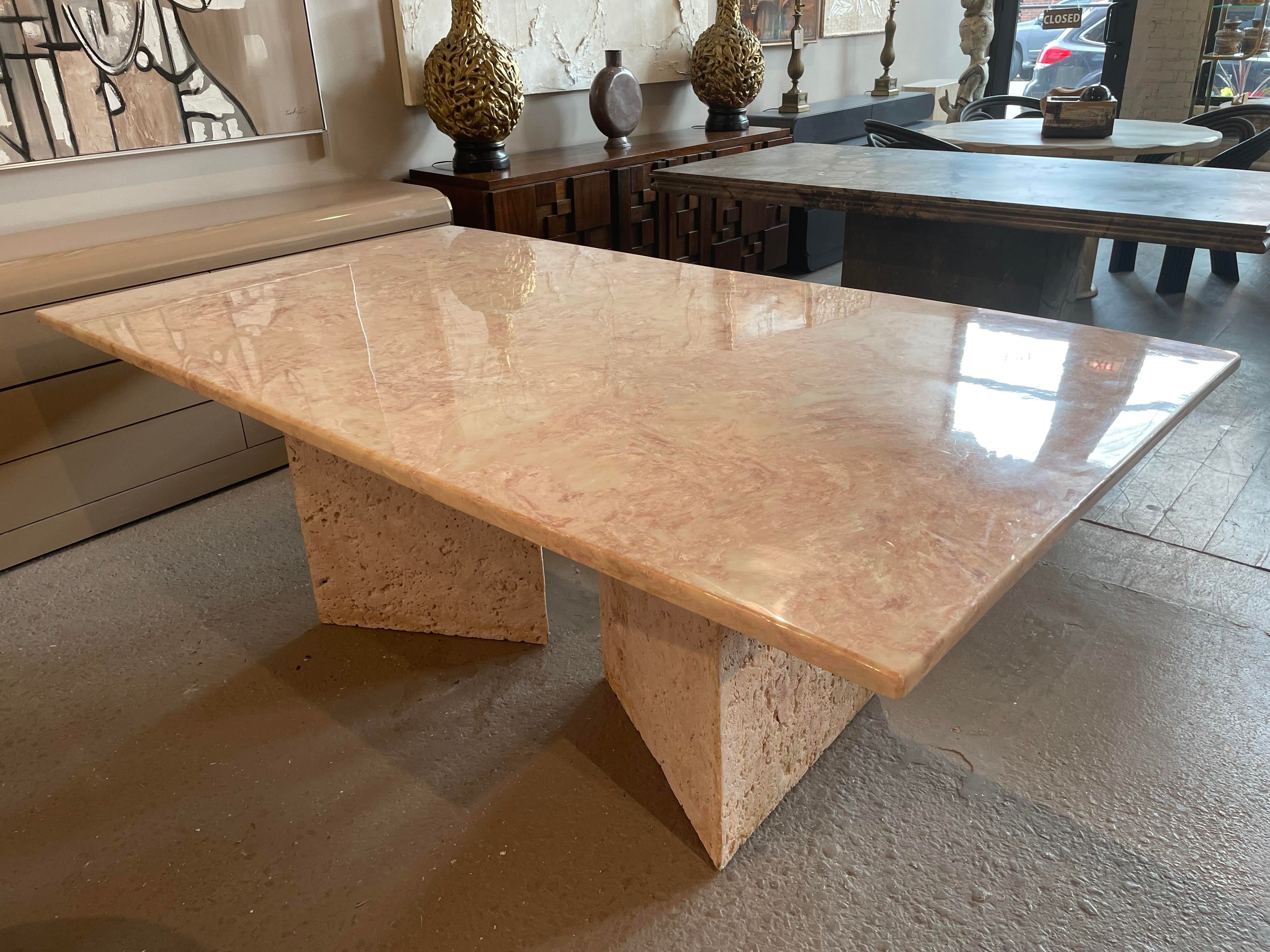 1980s Postmodern Vintage Blush Pink Marble Dining Table
