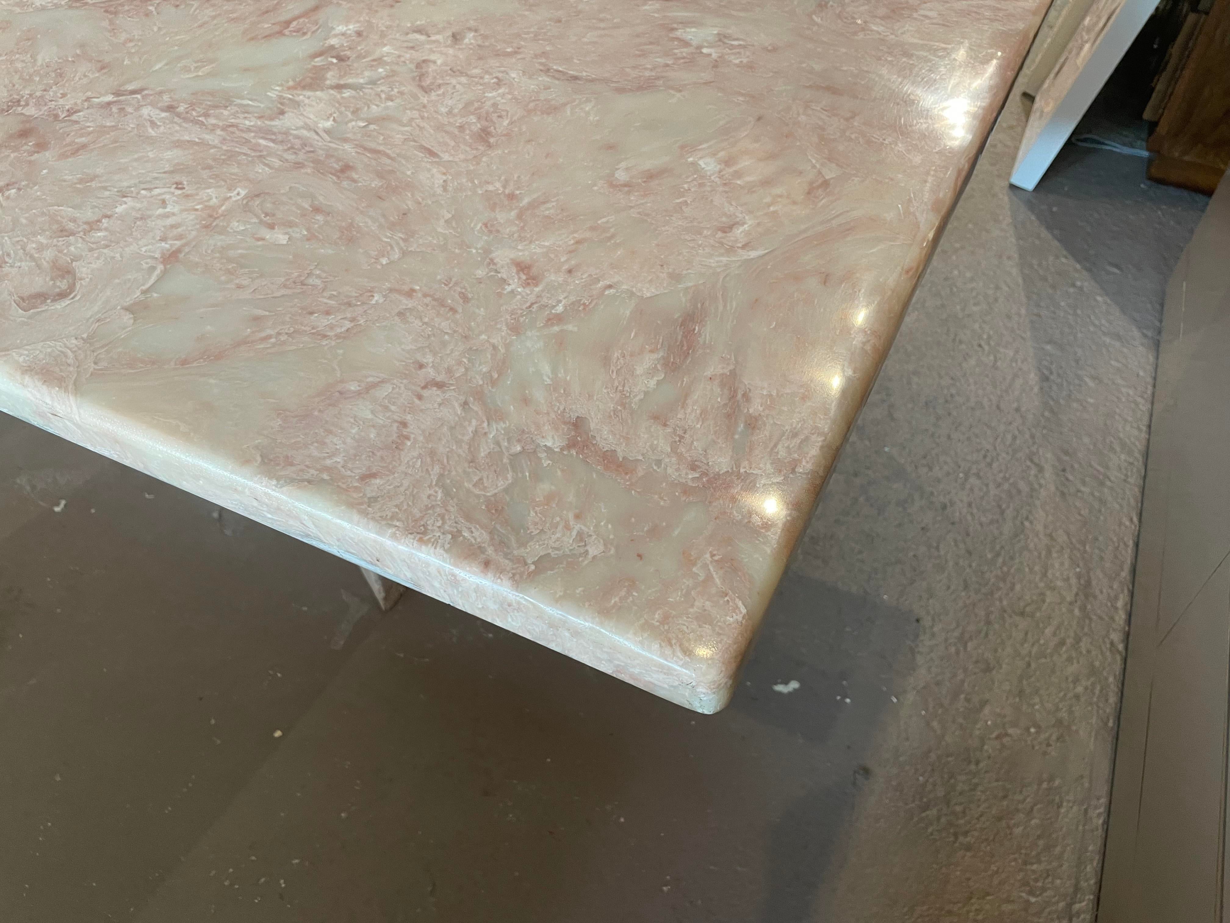 1980s Postmodern Vintage Blush Pink Marble Dining Table
