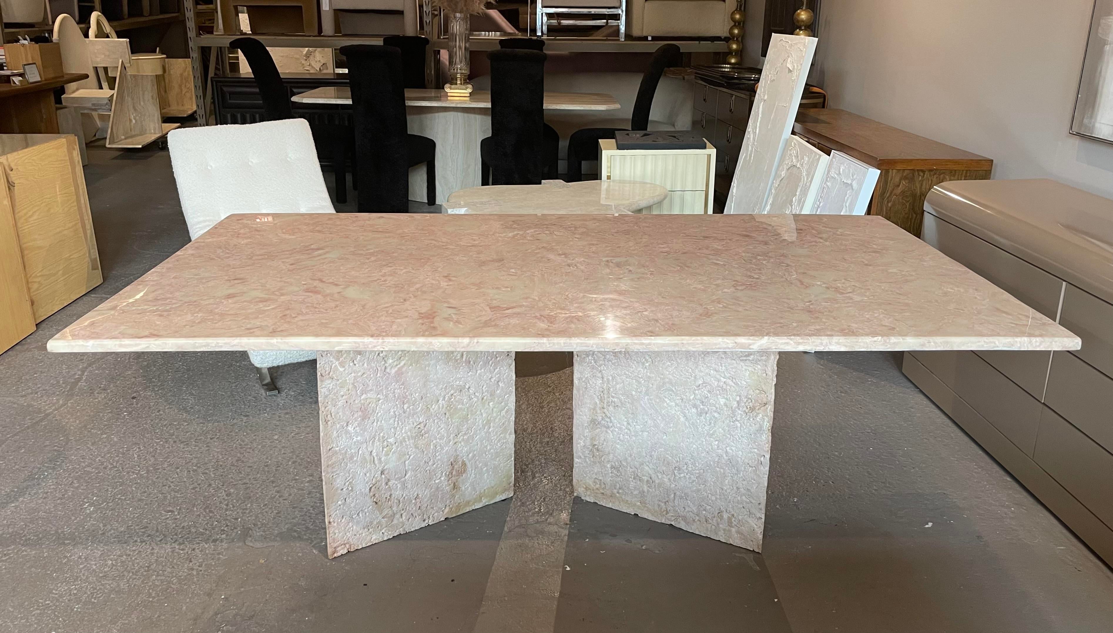 1980s Postmodern Vintage Blush Pink Marble Dining Table