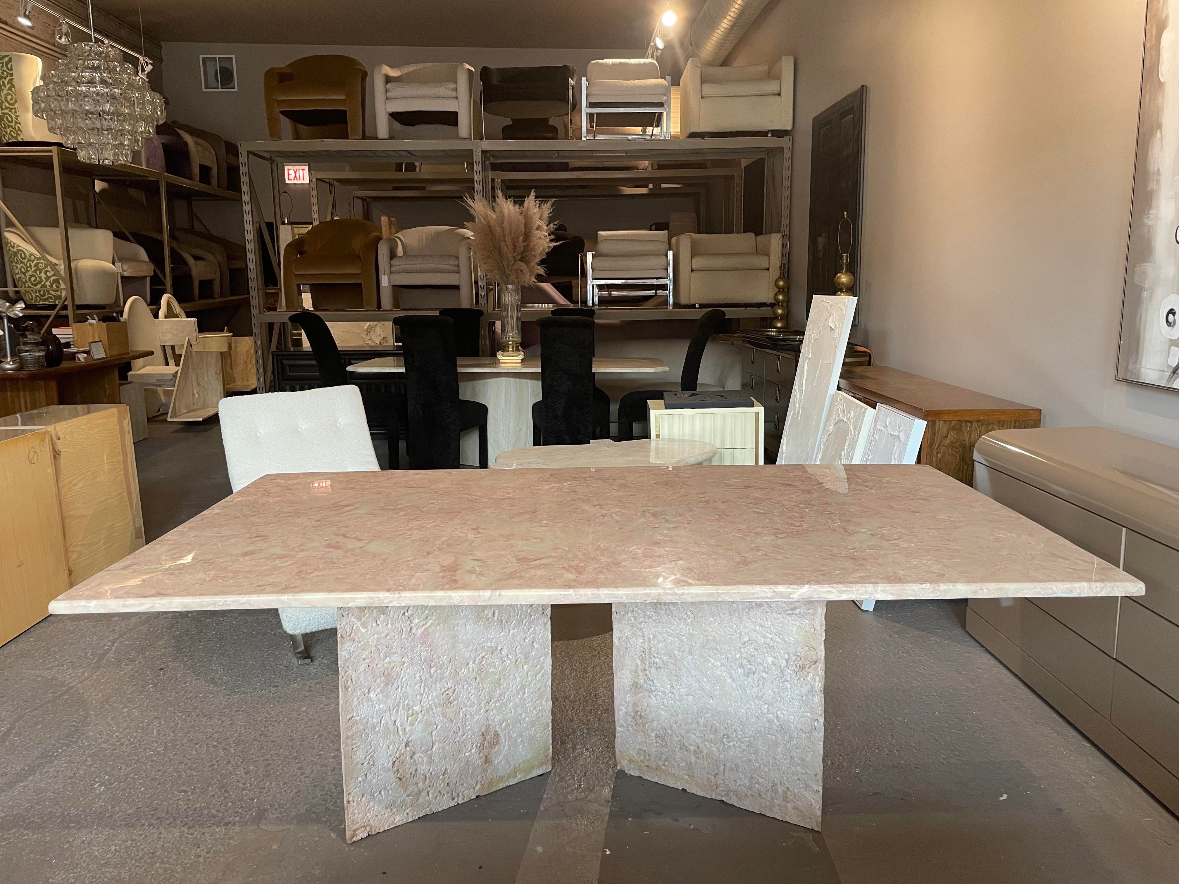 1980s Postmodern Vintage Blush Pink Marble Dining Table