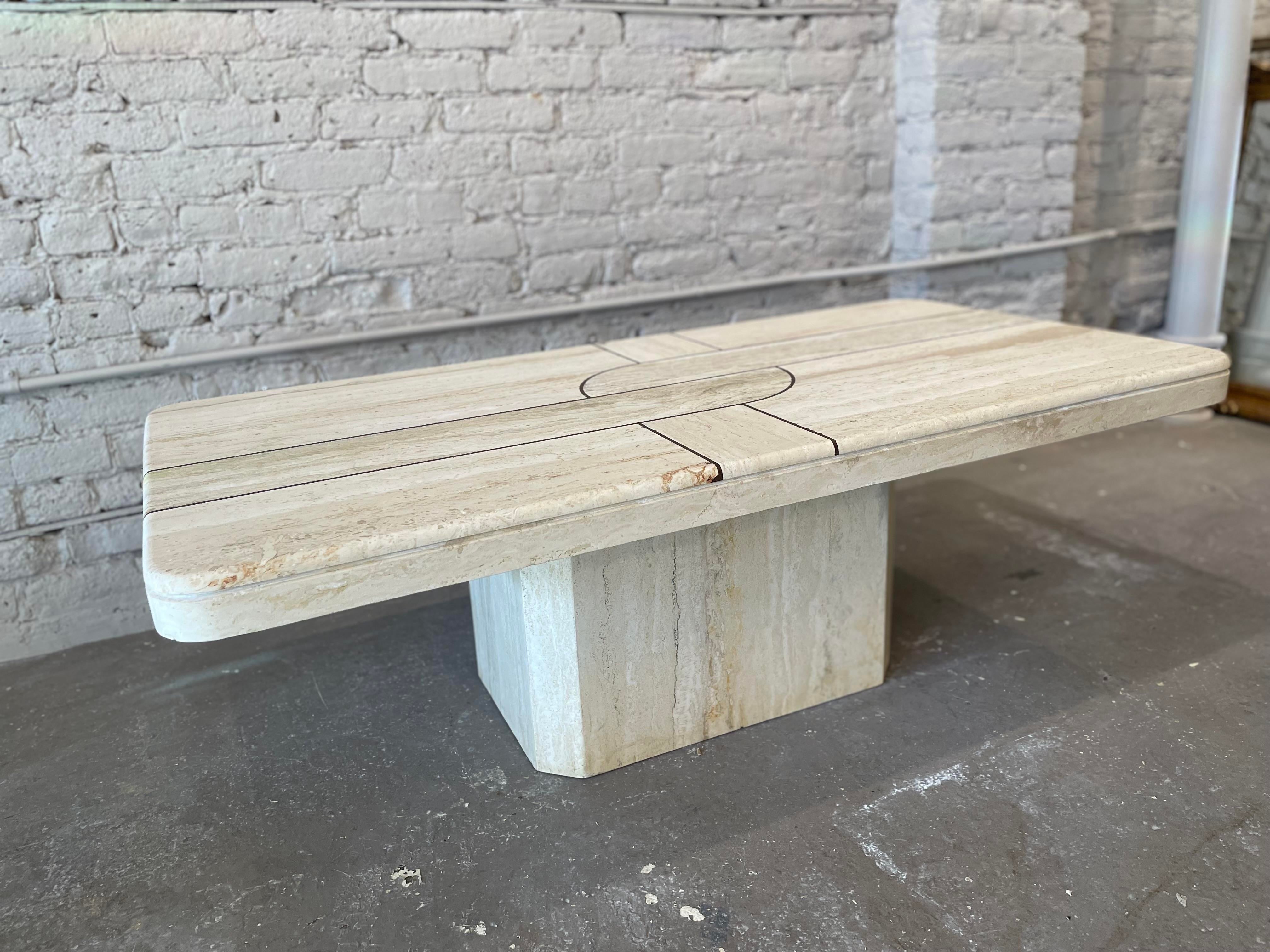 1980s Postmodern Vintage Honed Travertine Coffee Table