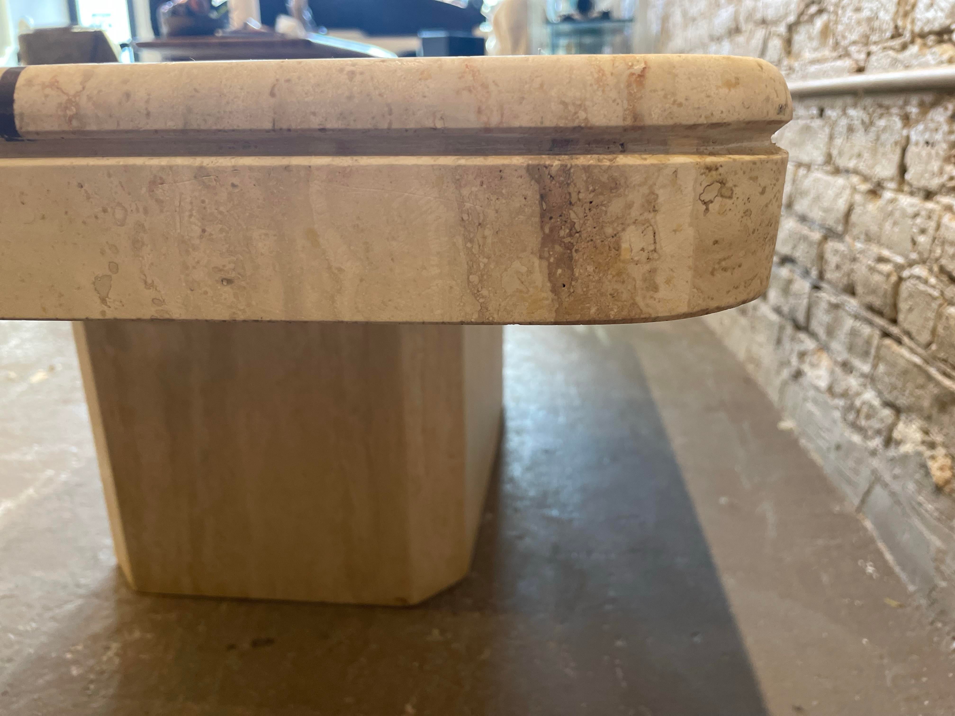 1980s Postmodern Vintage Honed Travertine Coffee Table