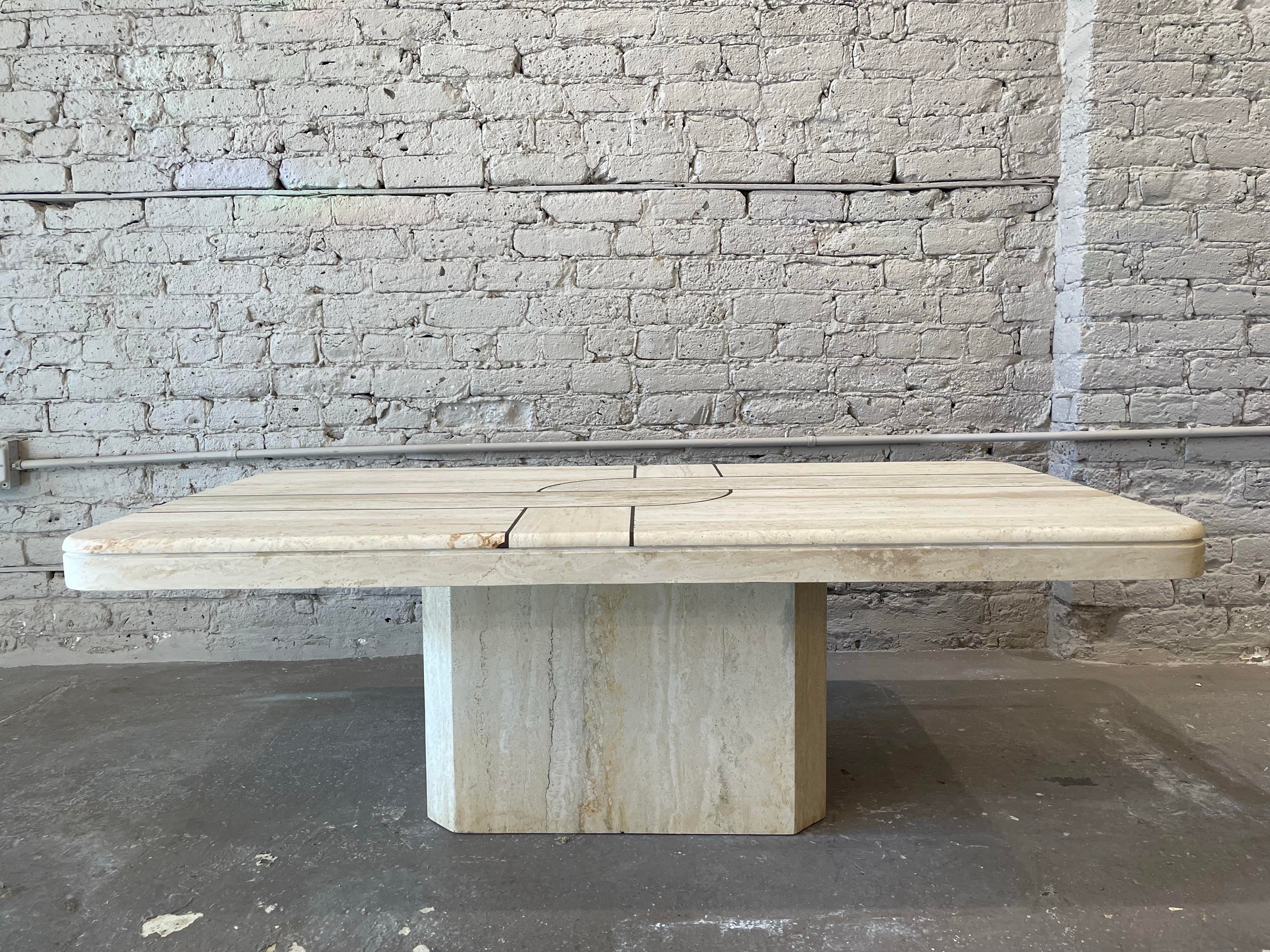 1980s Postmodern Vintage Honed Travertine Coffee Table