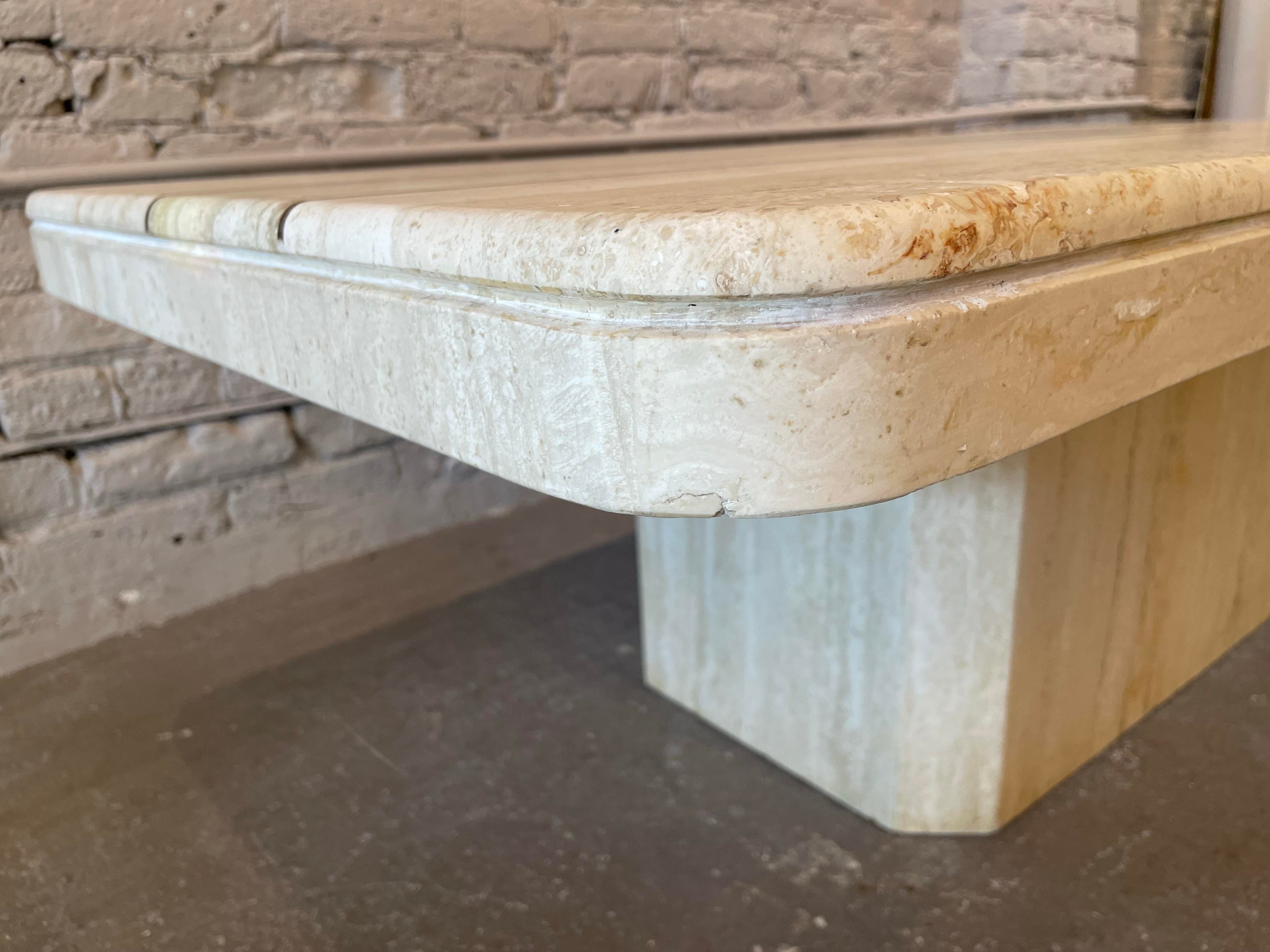 1980s Postmodern Vintage Honed Travertine Coffee Table