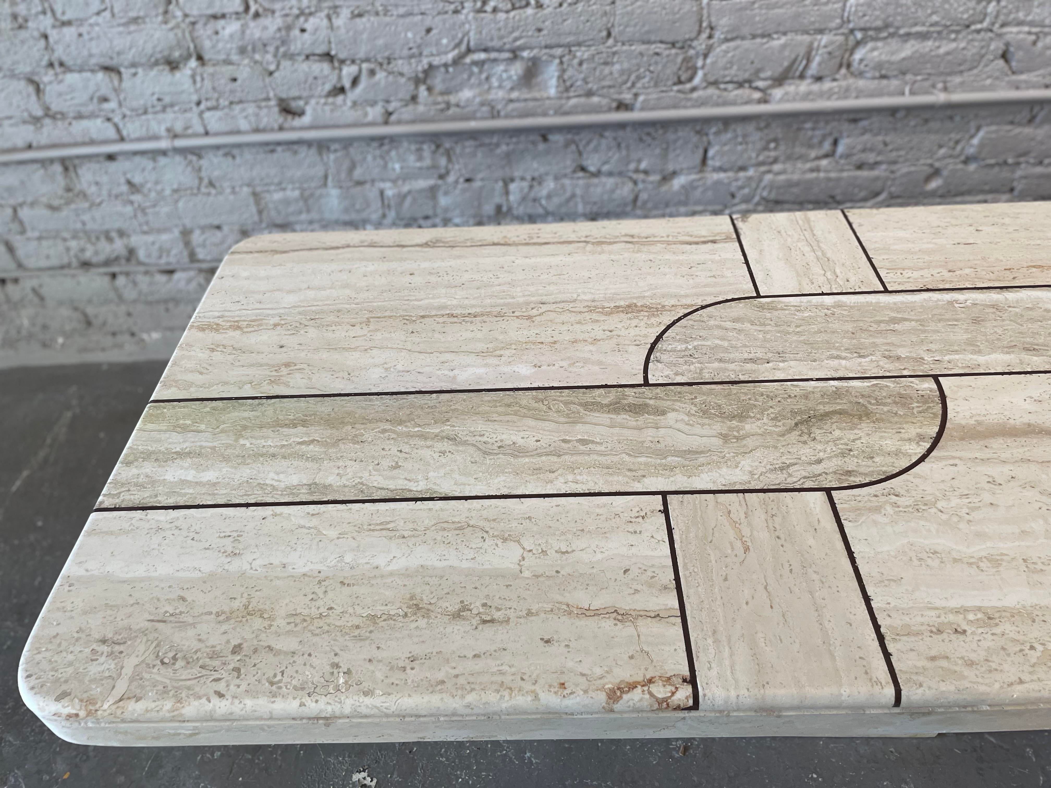1980s Postmodern Vintage Honed Travertine Coffee Table