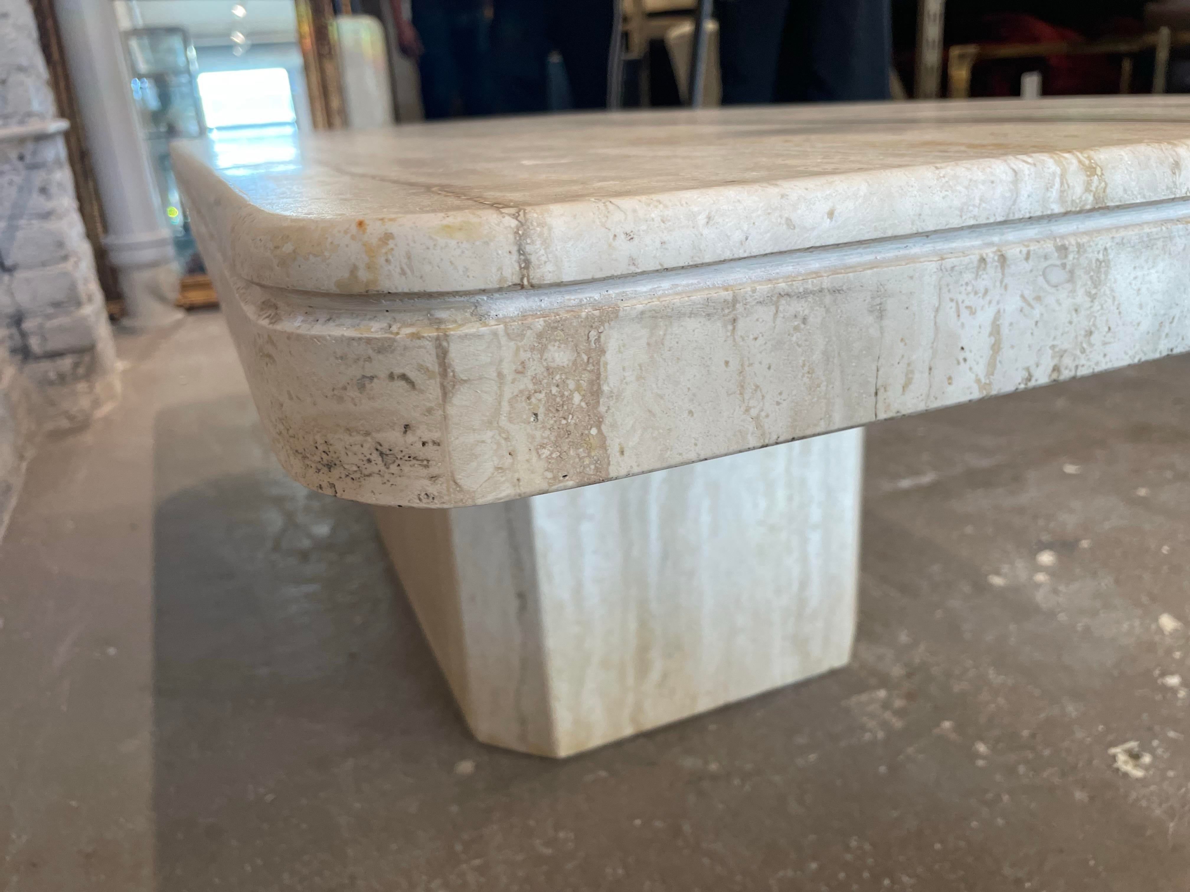 1980s Postmodern Vintage Honed Travertine Coffee Table