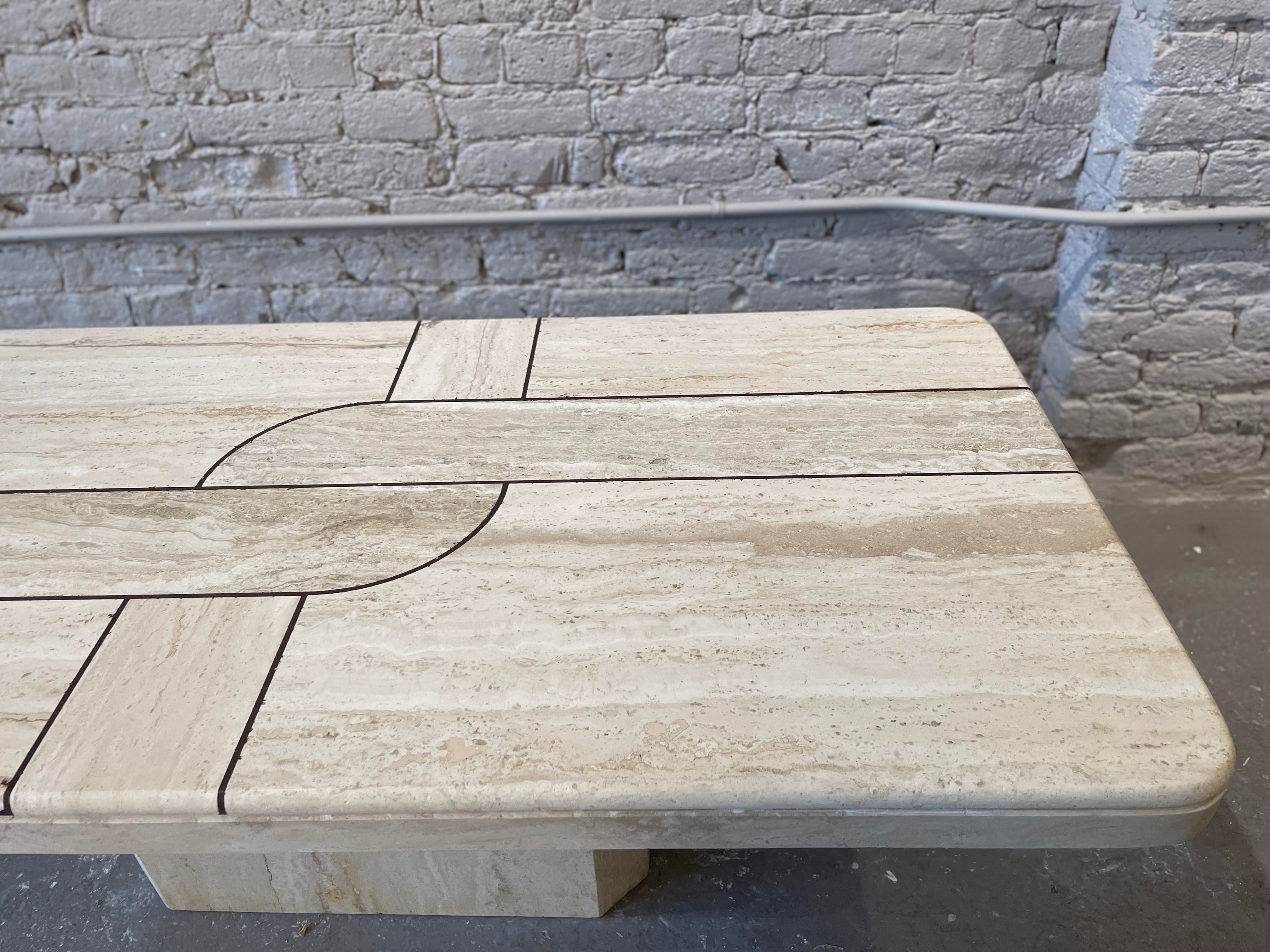 1980s Postmodern Vintage Honed Travertine Coffee Table