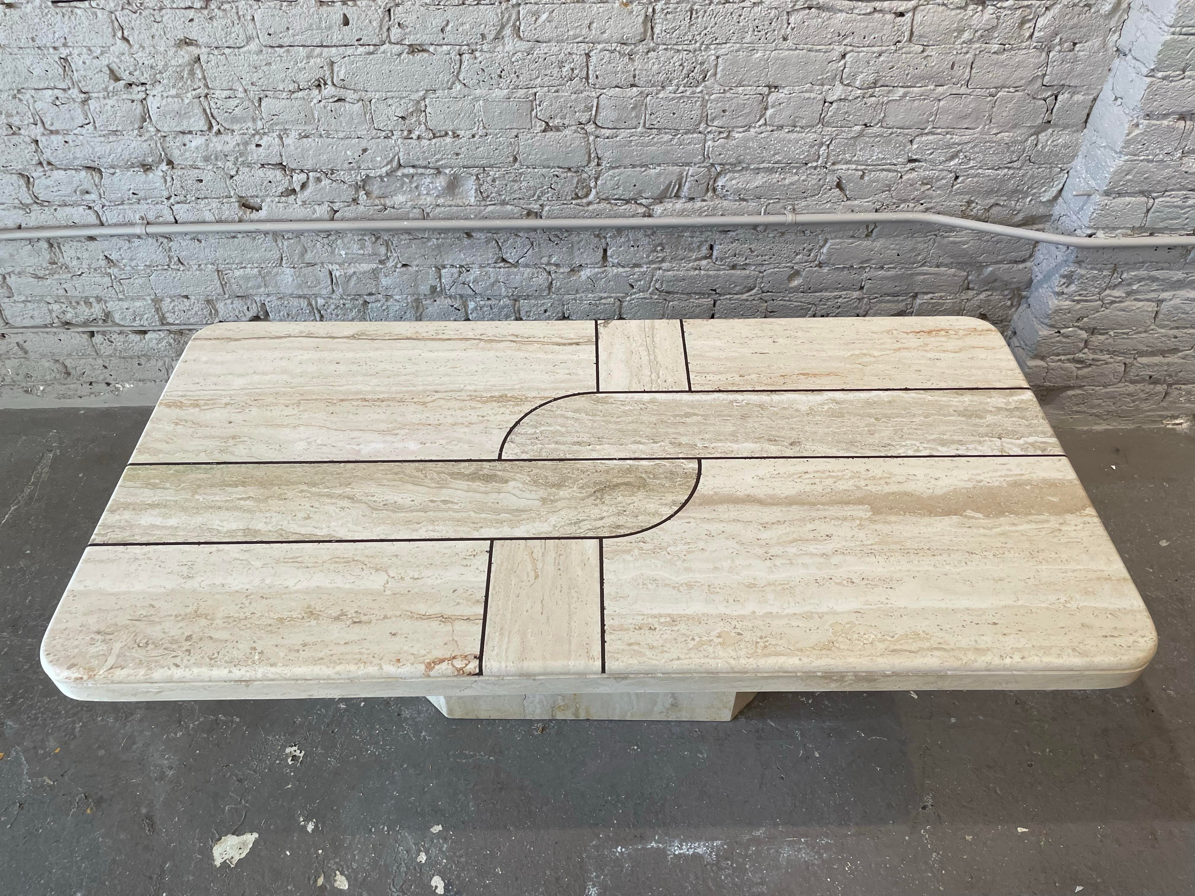 1980s Postmodern Vintage Honed Travertine Coffee Table