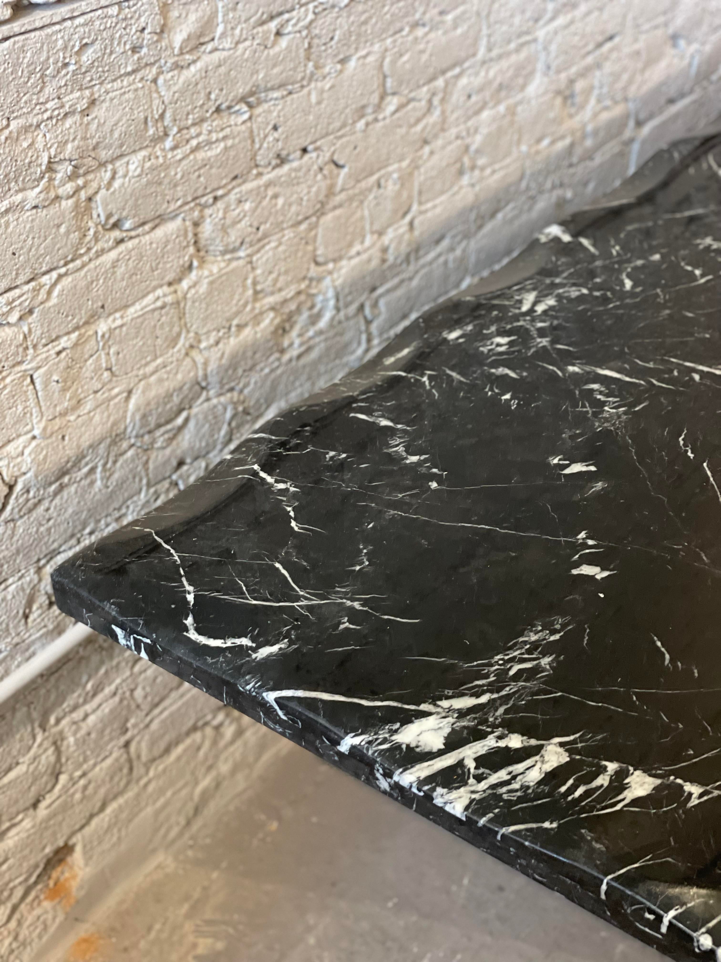 1980s Postmodern Vintage Nero Marquina Black Marble Dining Table with Scalloped Edge