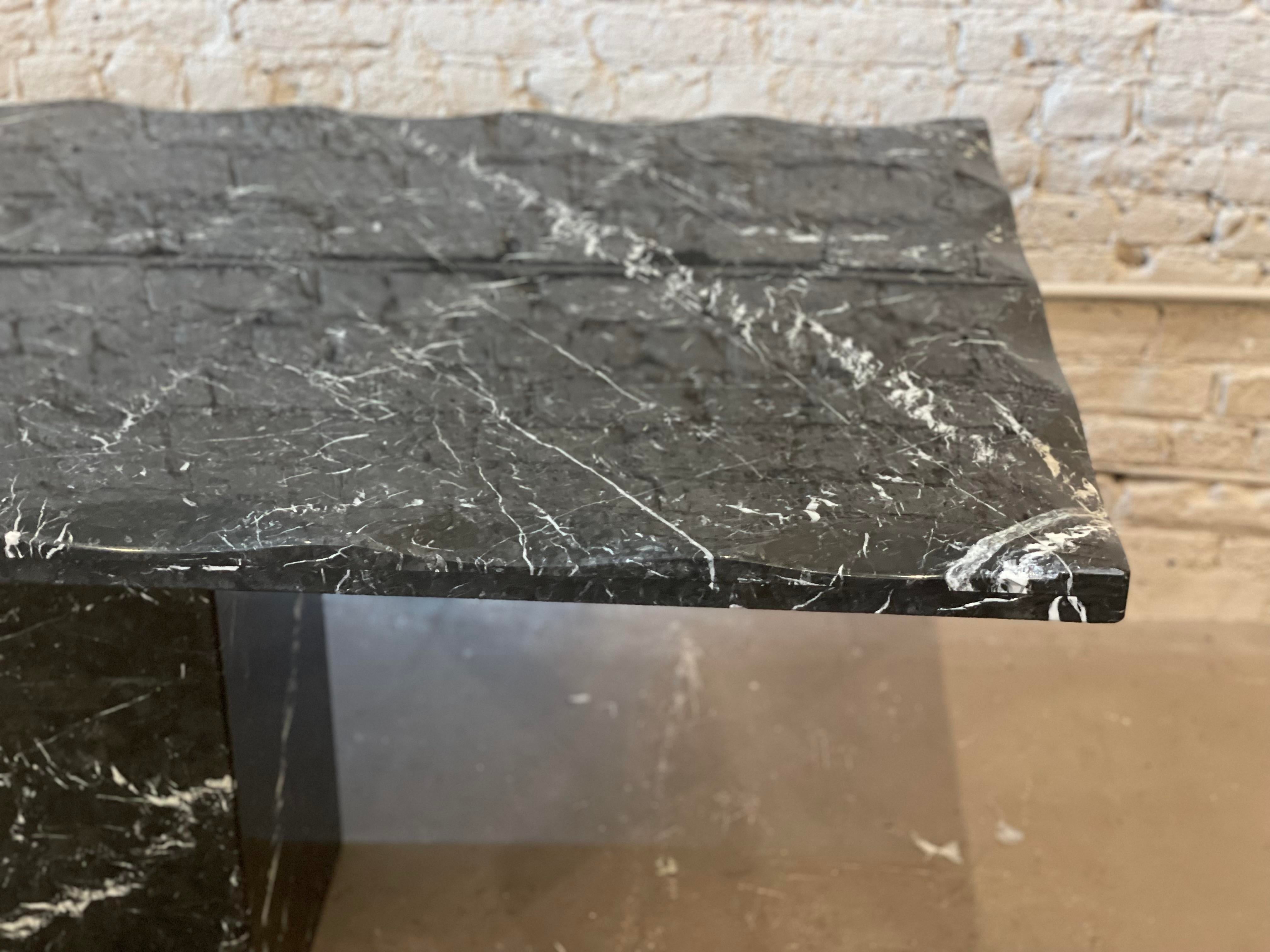 1980s Postmodern Vintage Nero Marquina Black Marble Dining Table with Scalloped Edge