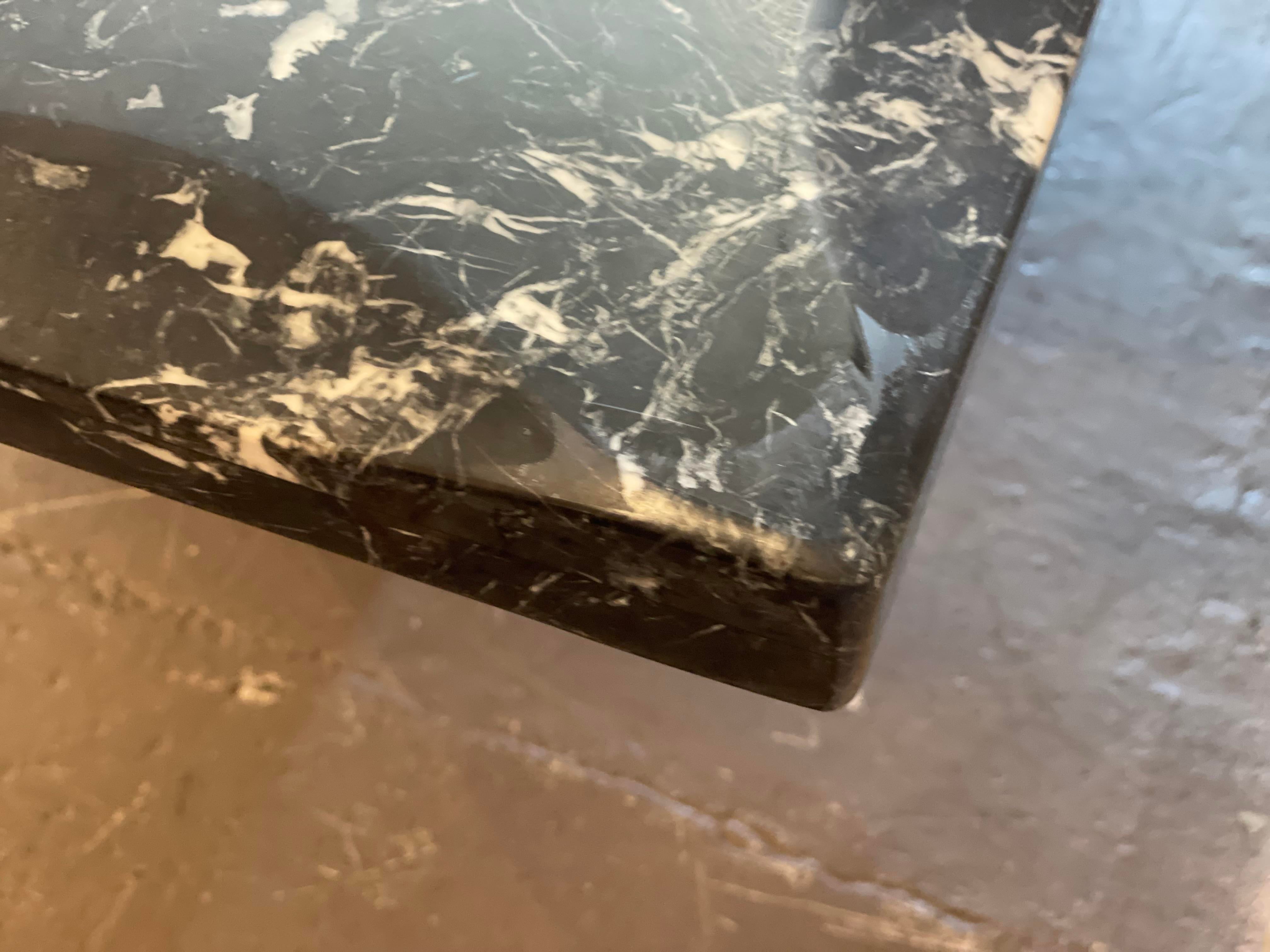 1980s Postmodern Vintage Nero Marquina Black Marble Dining Table with Scalloped Edge