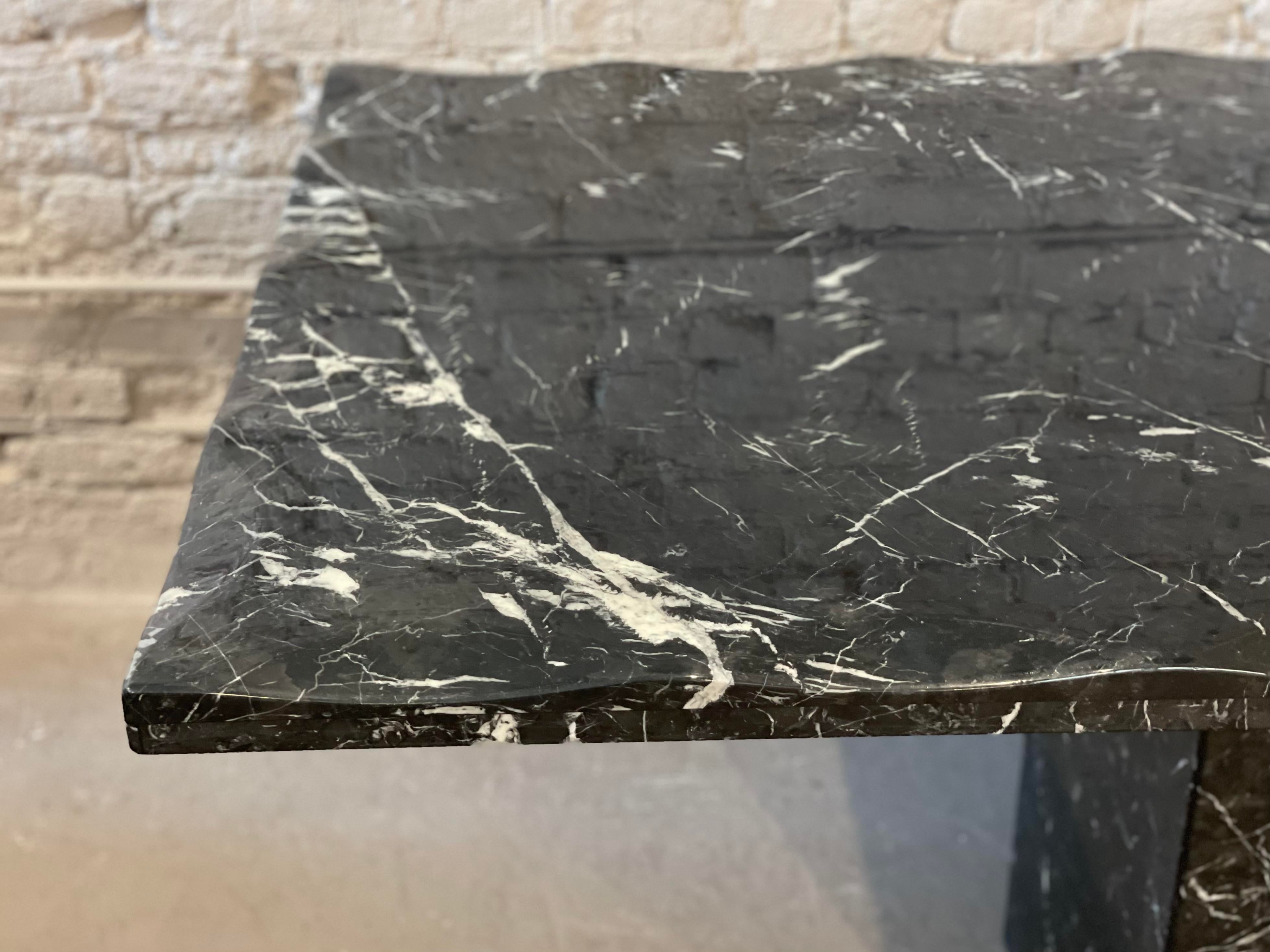 1980s Postmodern Vintage Nero Marquina Black Marble Dining Table with Scalloped Edge