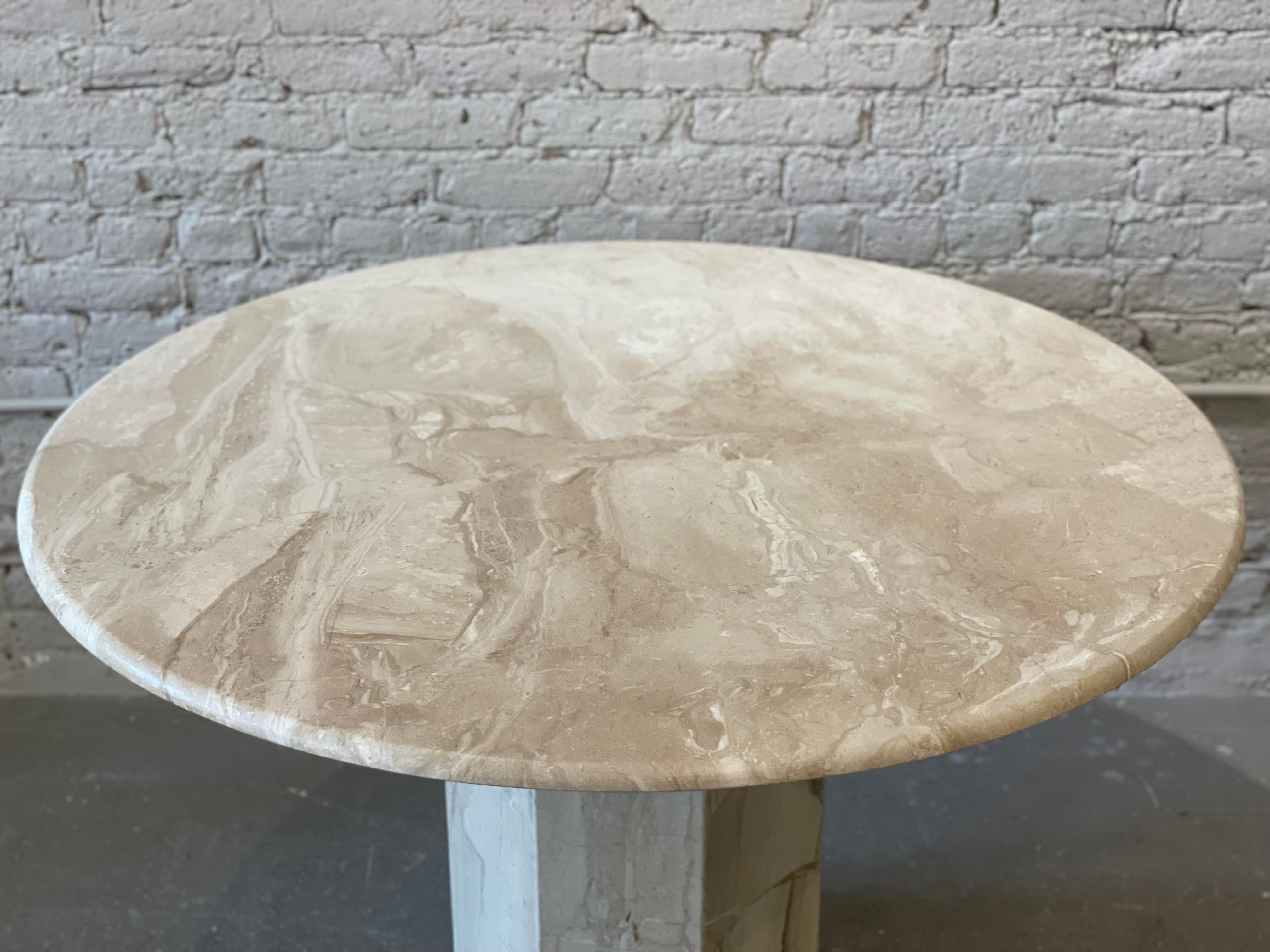 1980s Postmodern Vintage Travertine Round Dining/Entry Table Honed