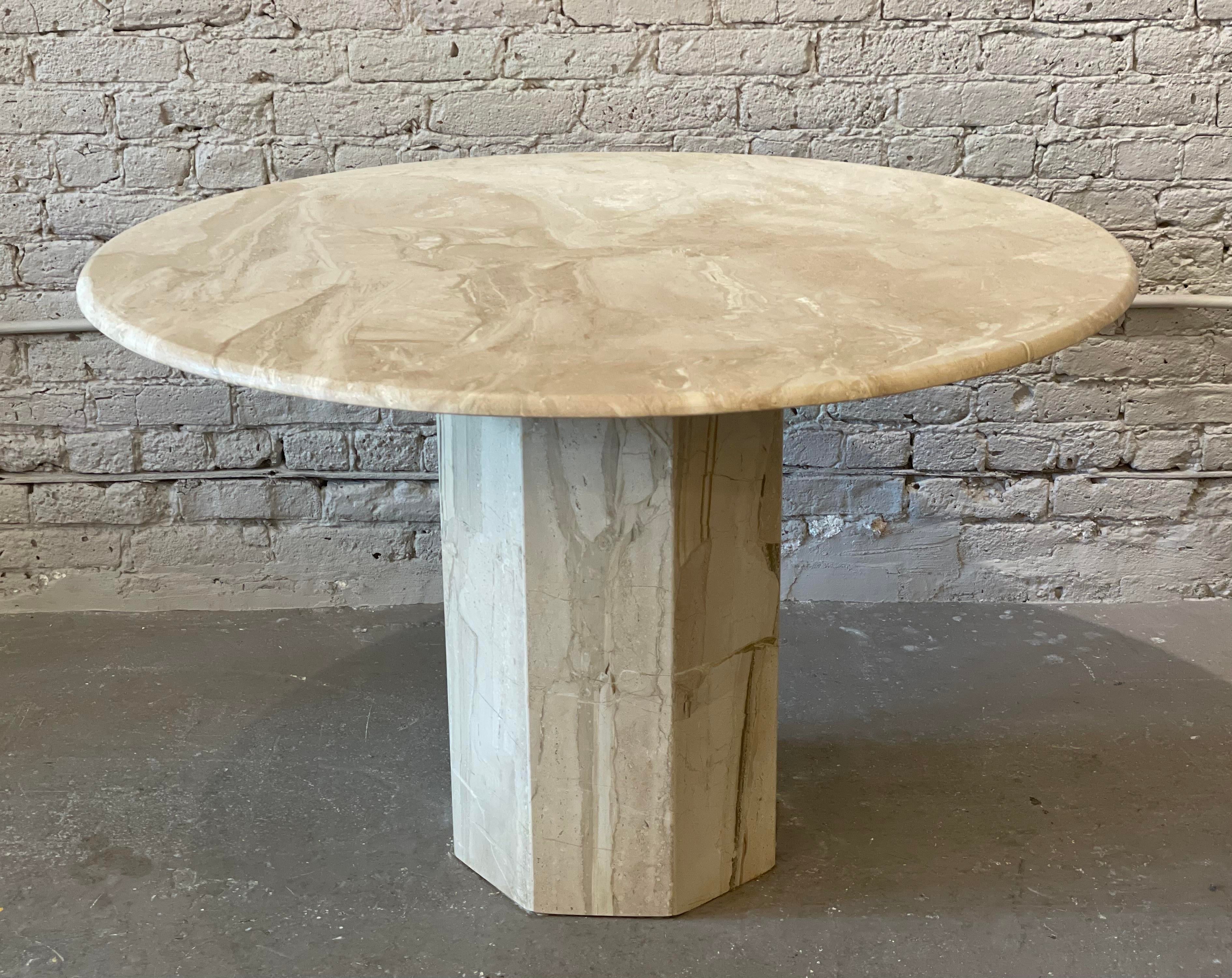 1980s Postmodern Vintage Travertine Round Dining/Entry Table Honed