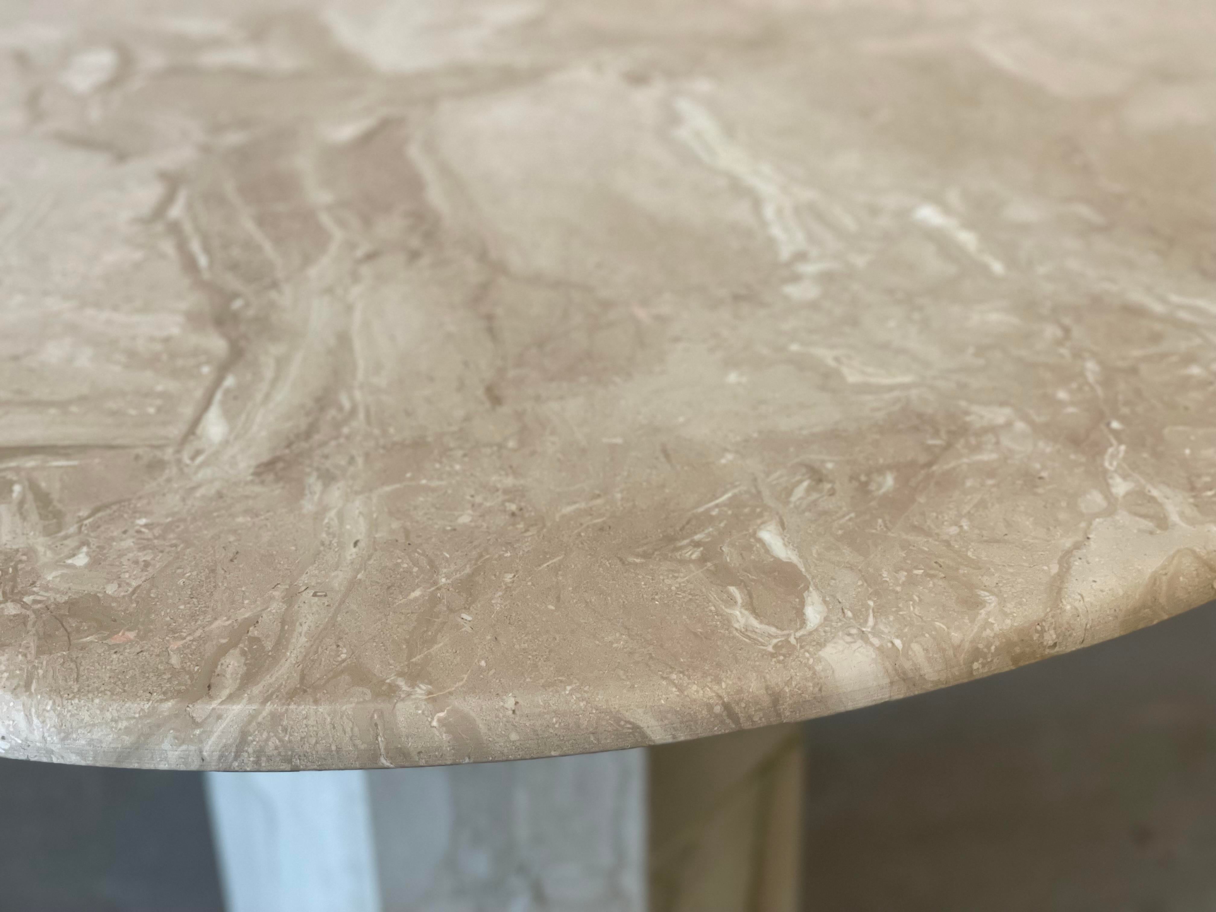 1980s Postmodern Vintage Travertine Round Dining/Entry Table Honed