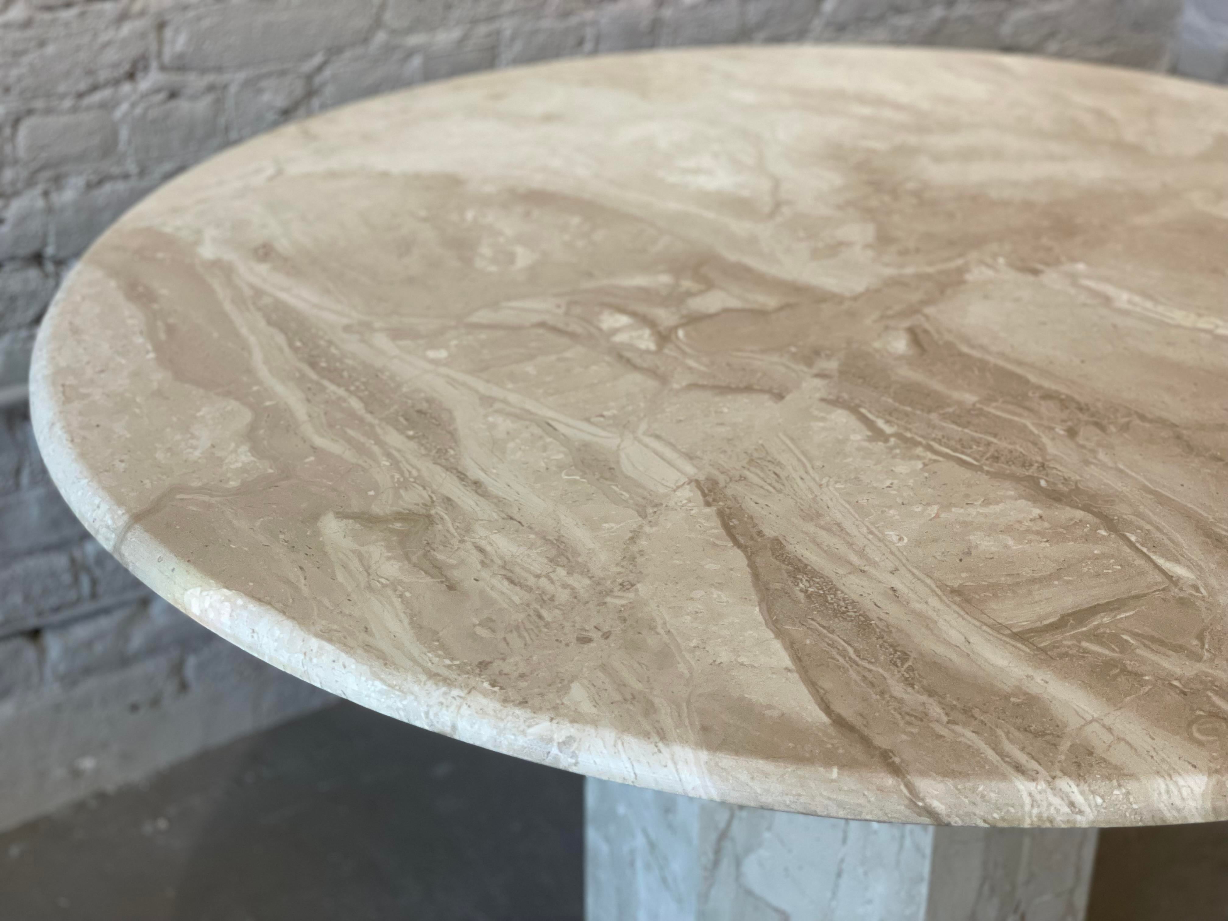 1980s Postmodern Vintage Travertine Round Dining/Entry Table Honed