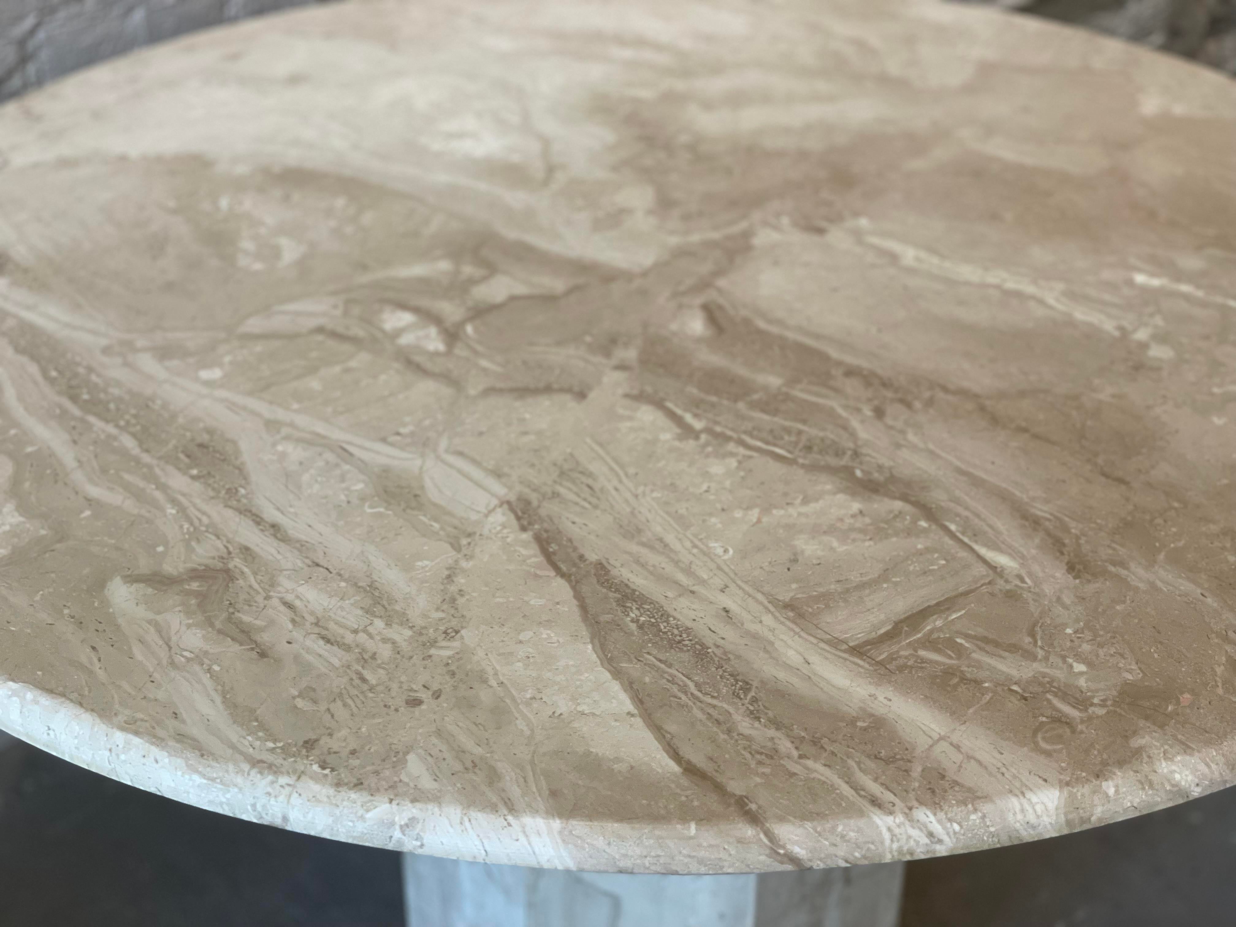1980s Postmodern Vintage Travertine Round Dining/Entry Table Honed