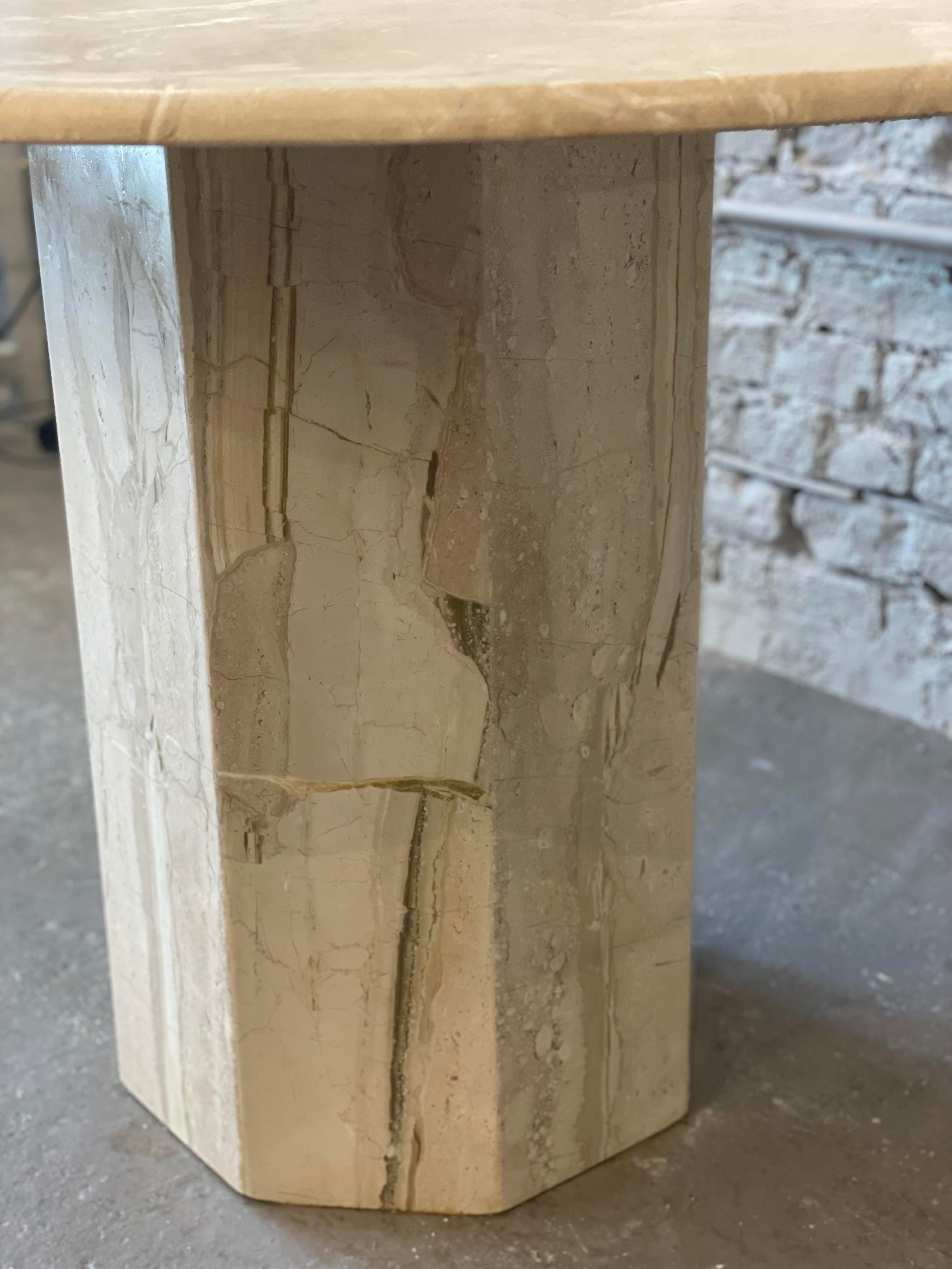 1980s Postmodern Vintage Travertine Round Dining/Entry Table Honed