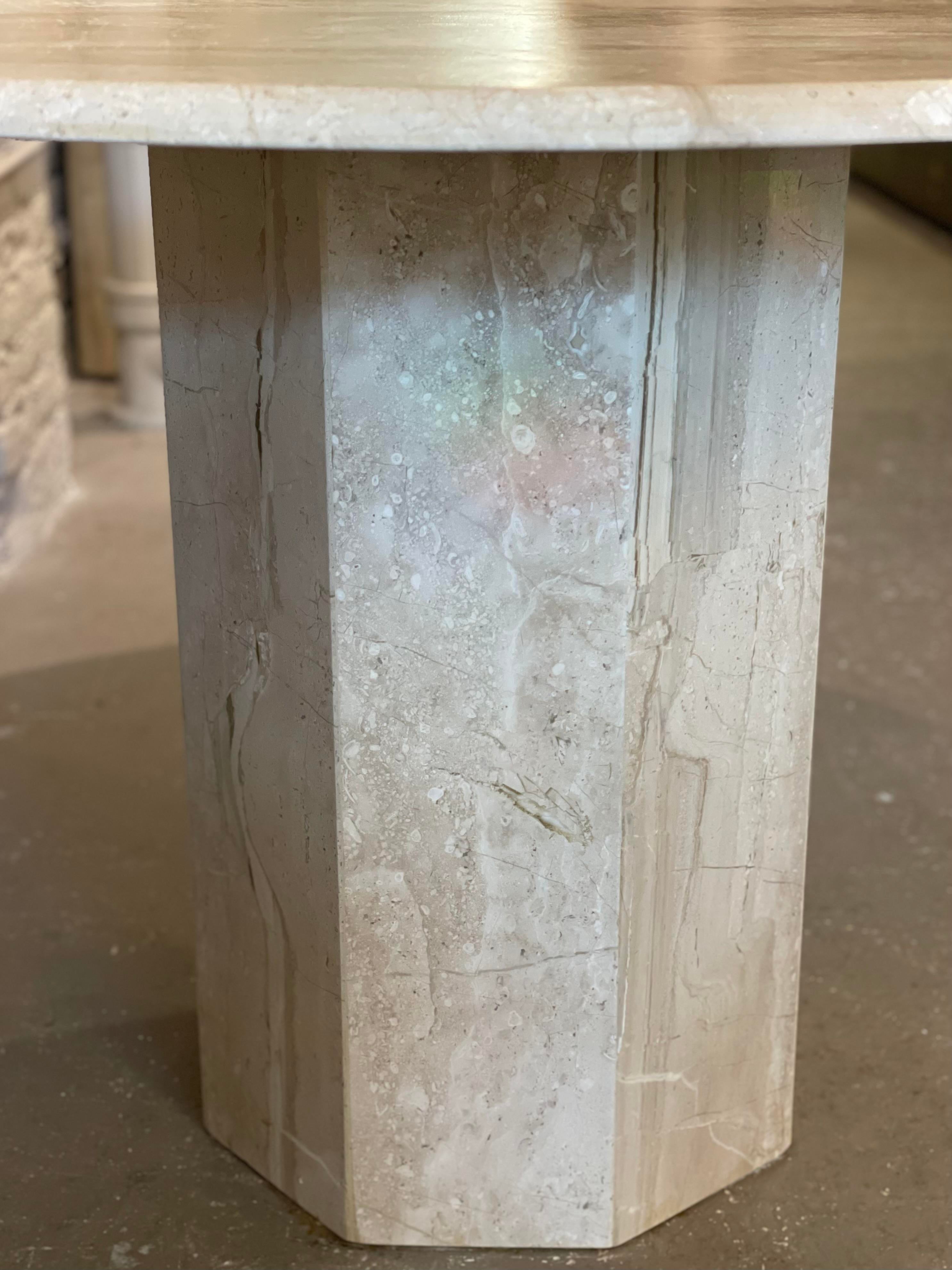 1980s Postmodern Vintage Travertine Round Dining/Entry Table Honed