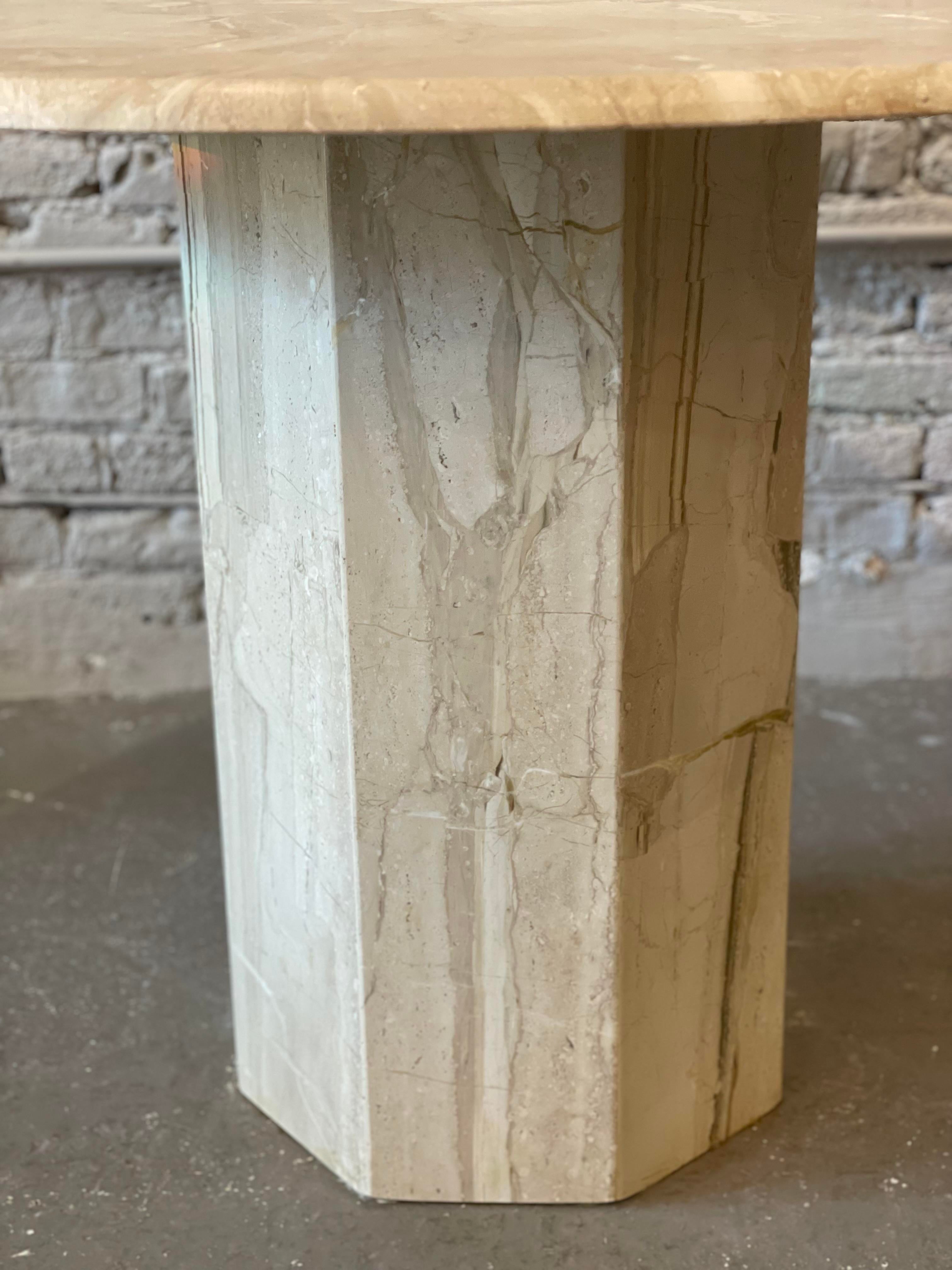 1980s Postmodern Vintage Travertine Round Dining/Entry Table Honed