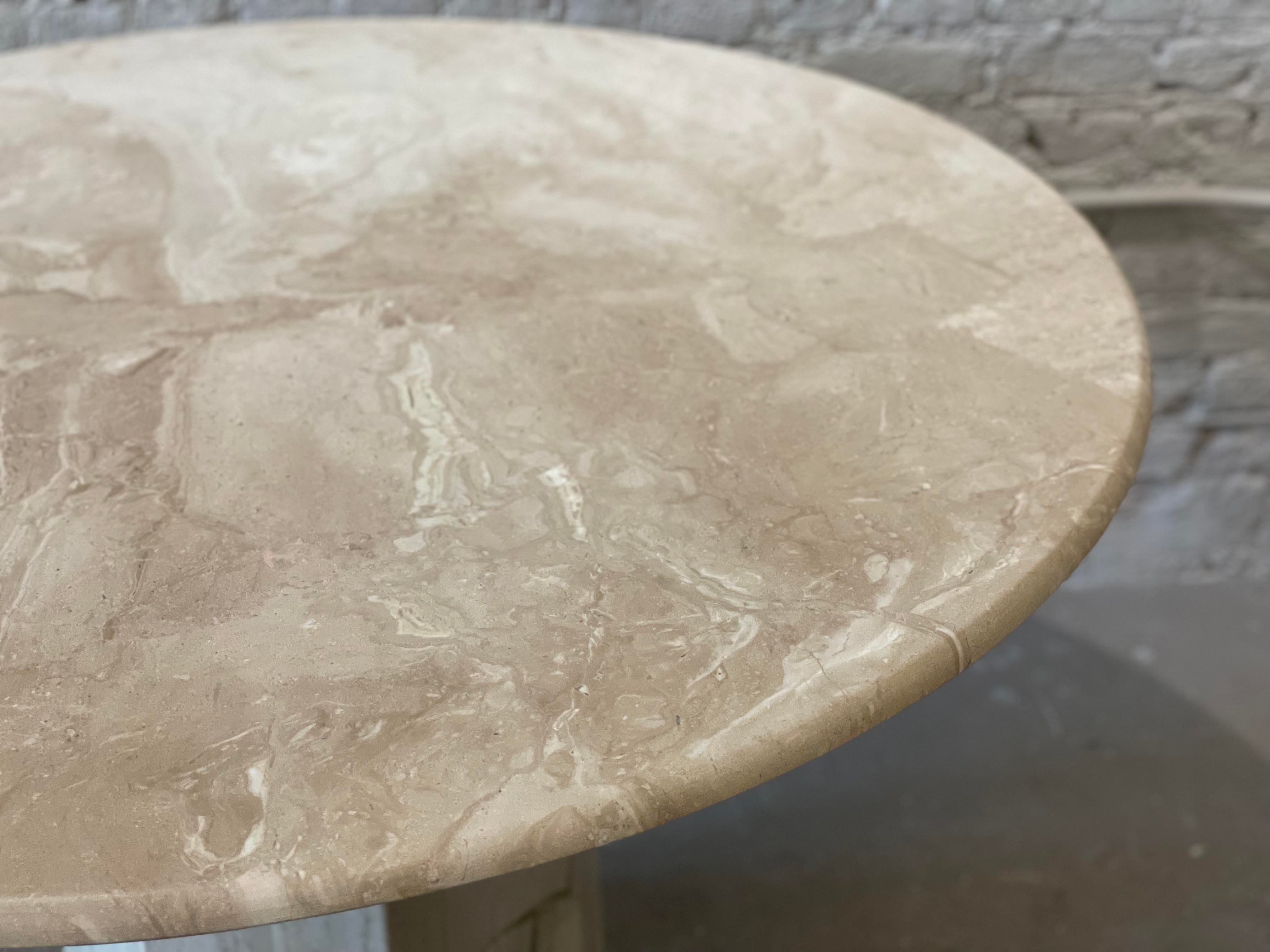 1980s Postmodern Vintage Travertine Round Dining/Entry Table Honed