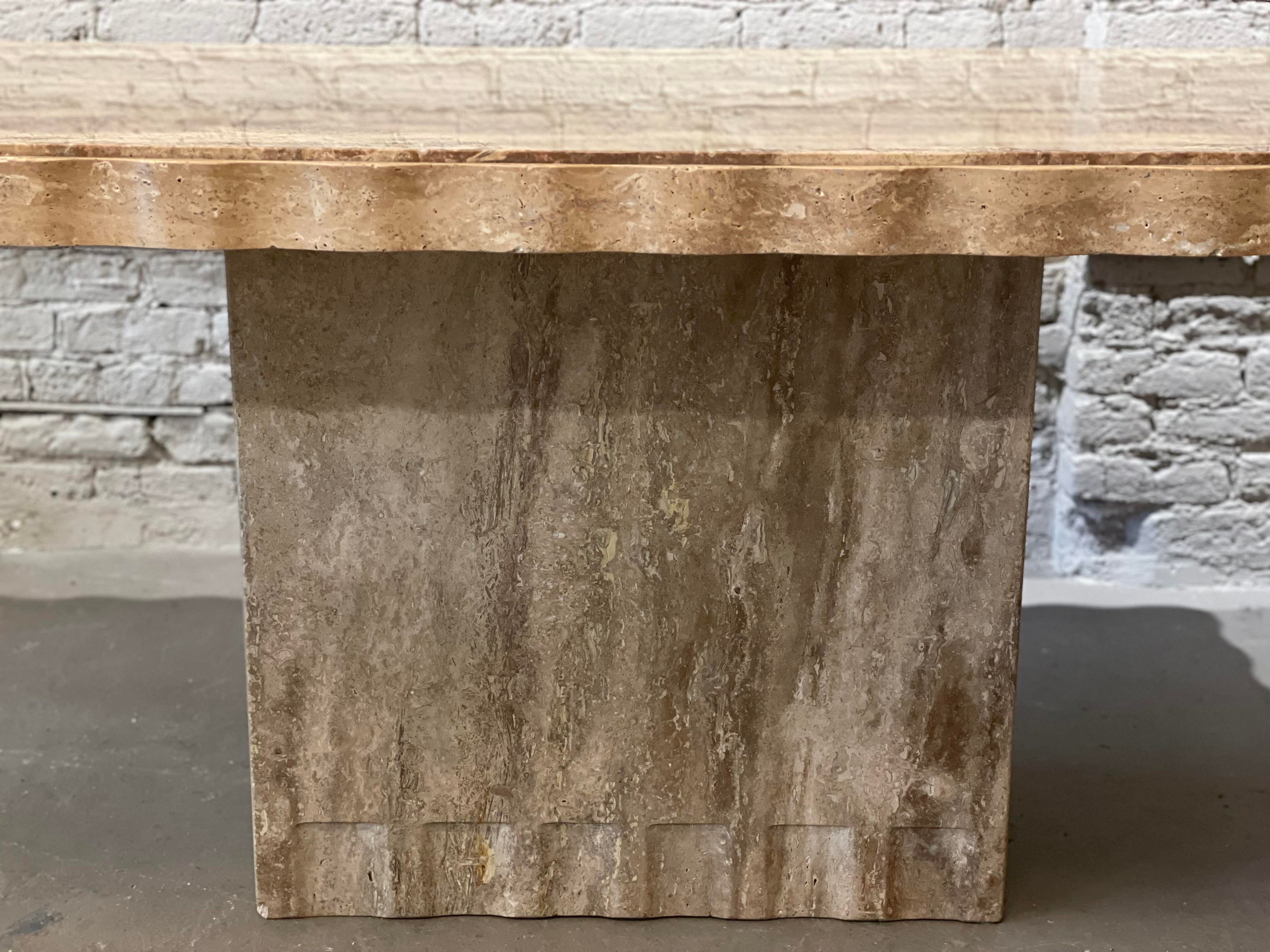 1980s Postmodern Walnut Travertine Dining Table With Scalloped Edge