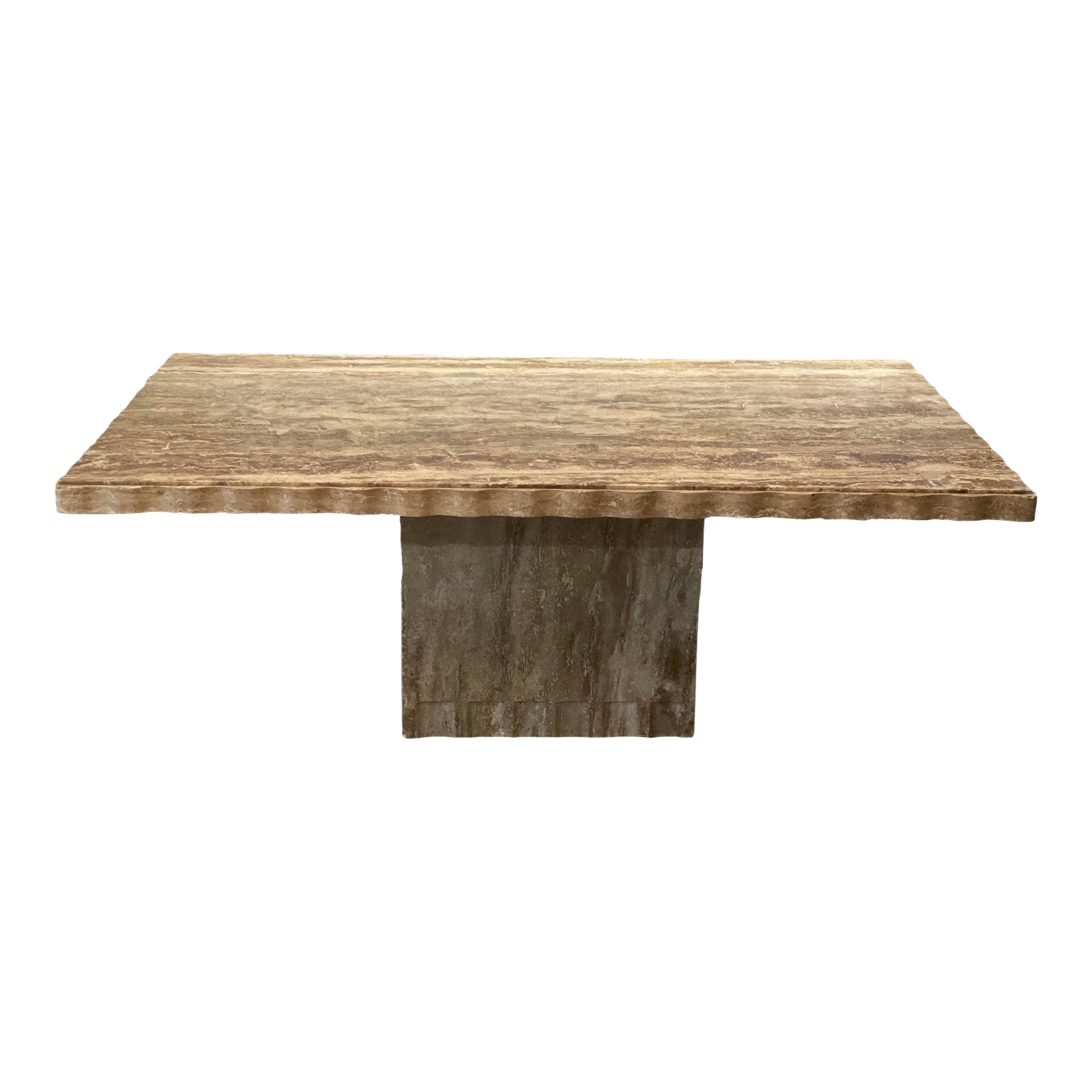 1980s Postmodern Walnut Travertine Dining Table With Scalloped Edge