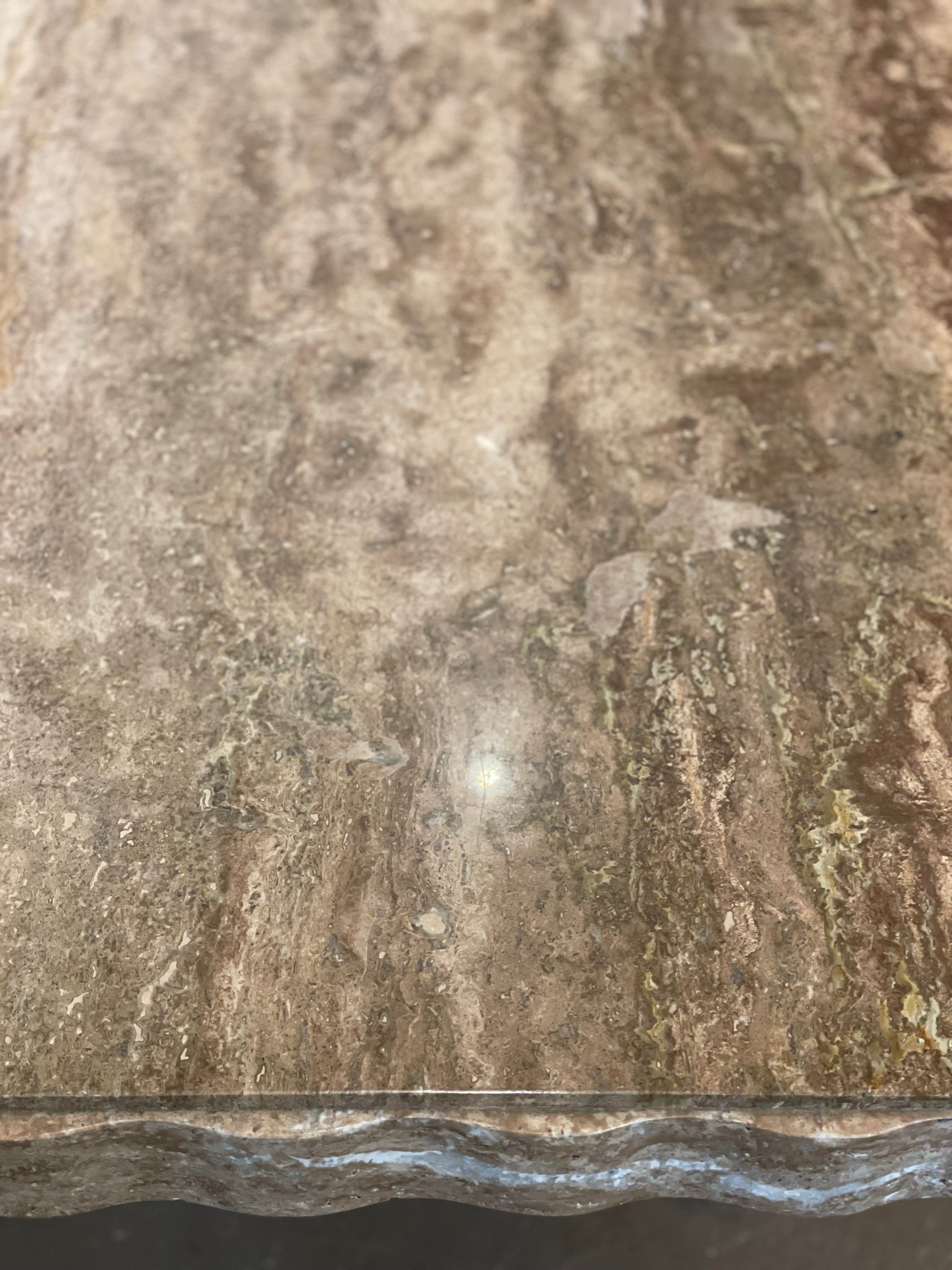 1980s Postmodern Walnut Travertine Dining Table With Scalloped Edge