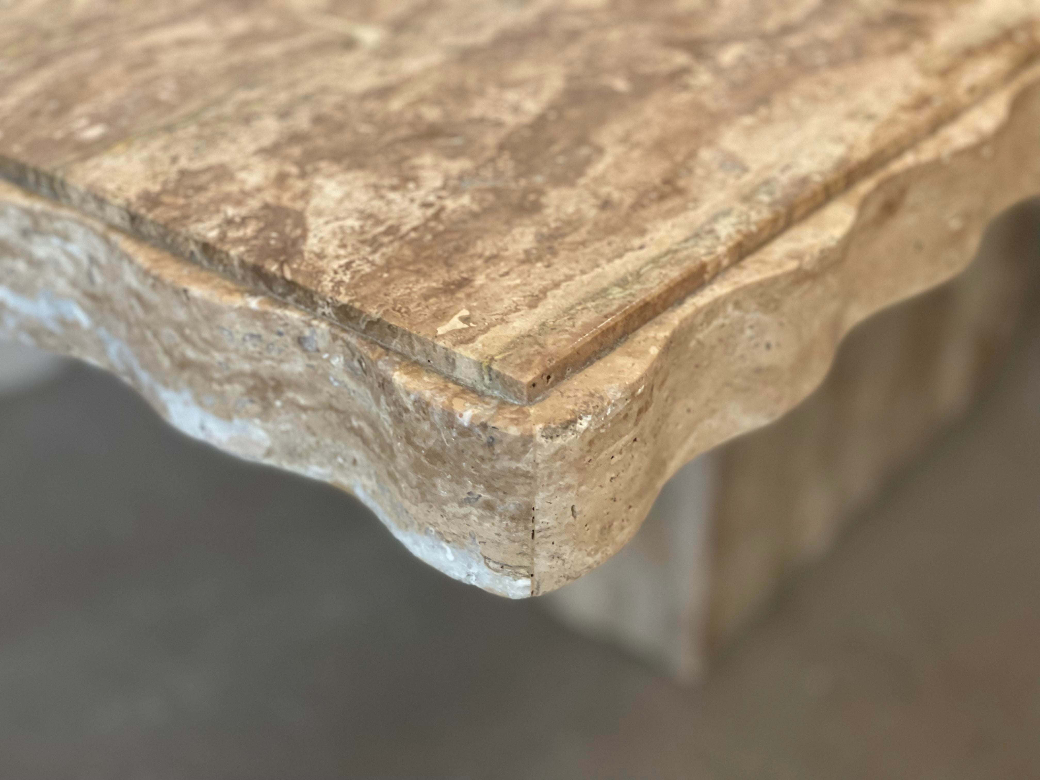 1980s Postmodern Walnut Travertine Dining Table With Scalloped Edge