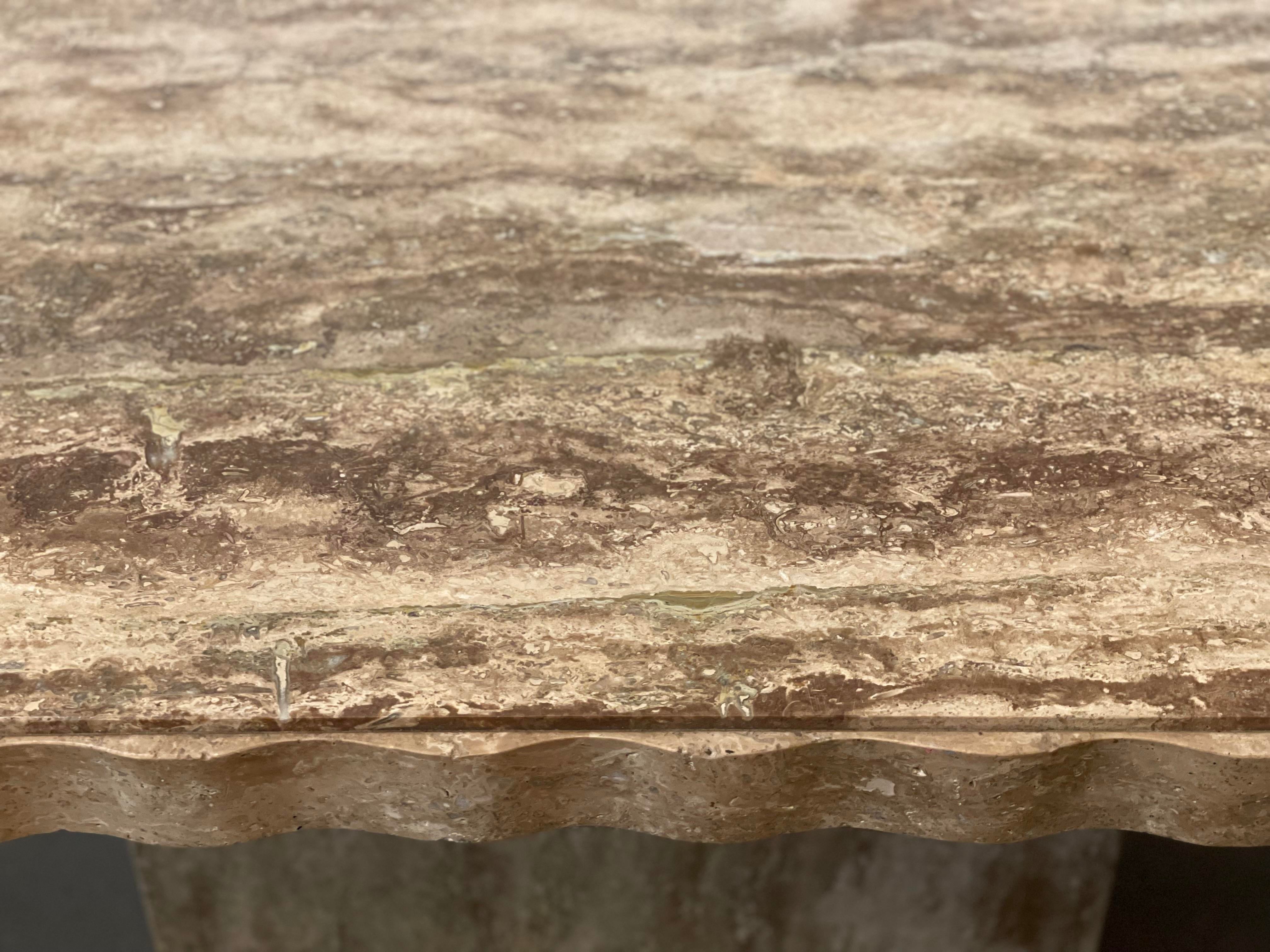 1980s Postmodern Walnut Travertine Dining Table With Scalloped Edge
