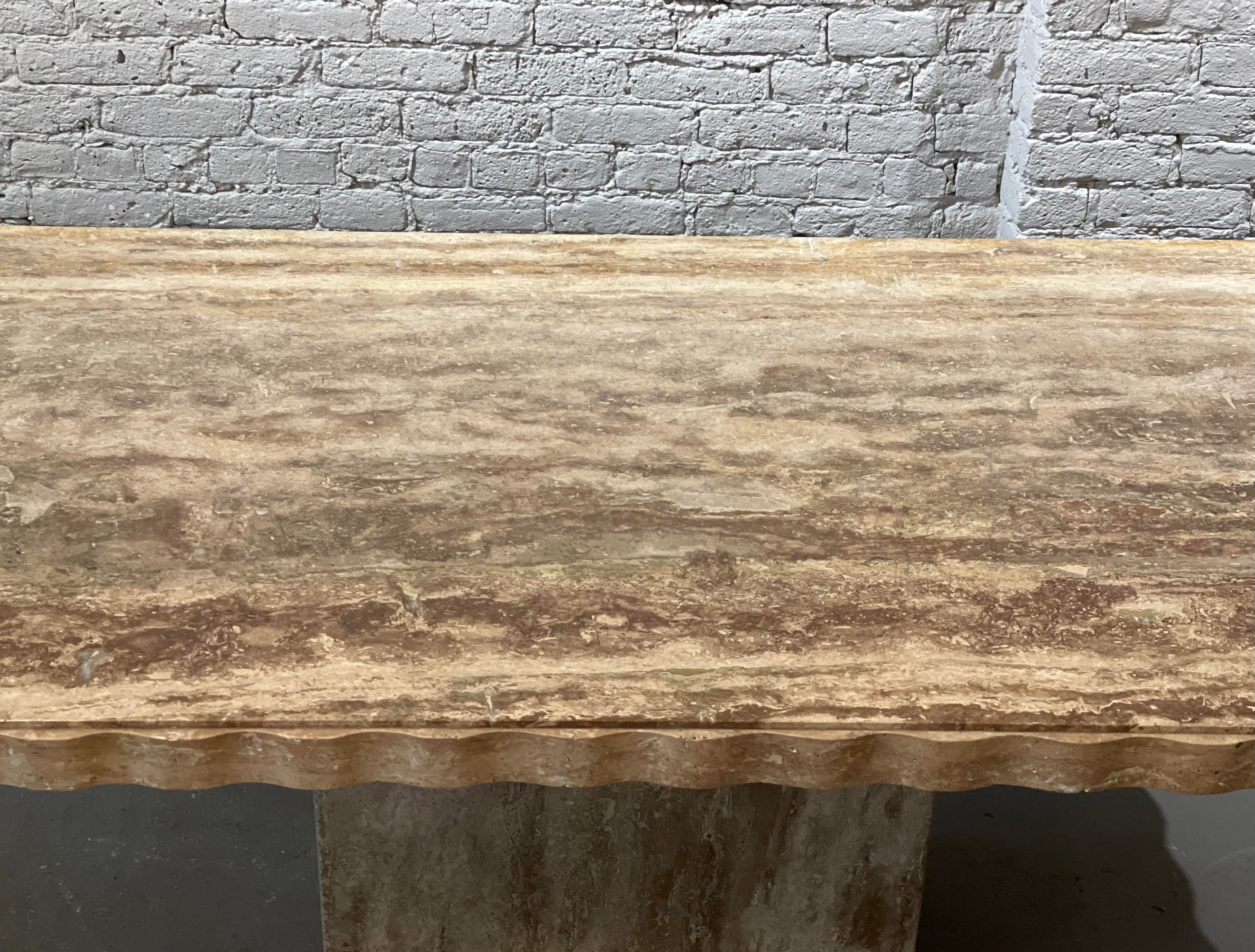 1980s Postmodern Walnut Travertine Dining Table With Scalloped Edge