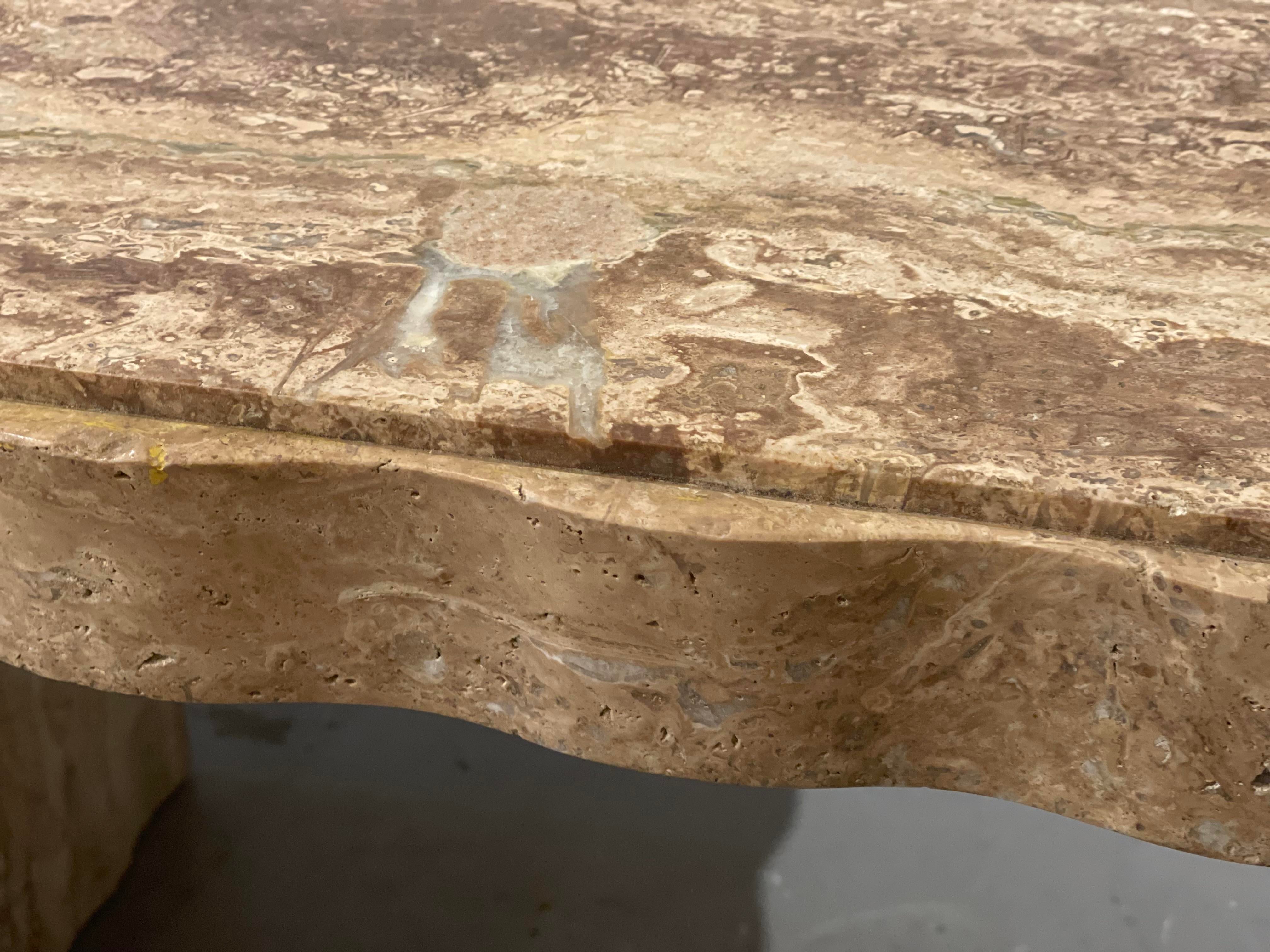 1980s Postmodern Walnut Travertine Dining Table With Scalloped Edge
