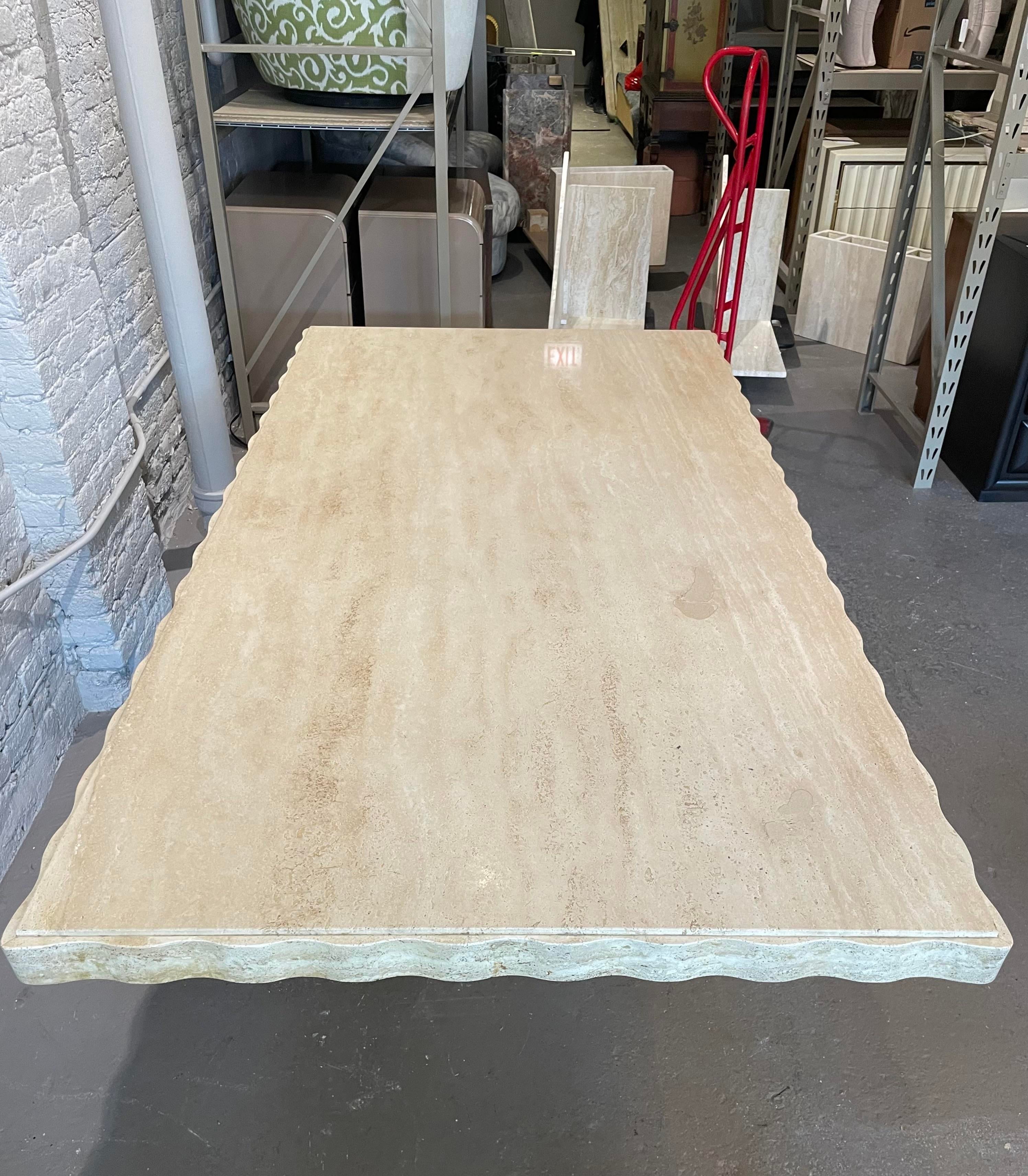 1980s Scalloped Edge Travertine Postmodern Vintage Dining Table