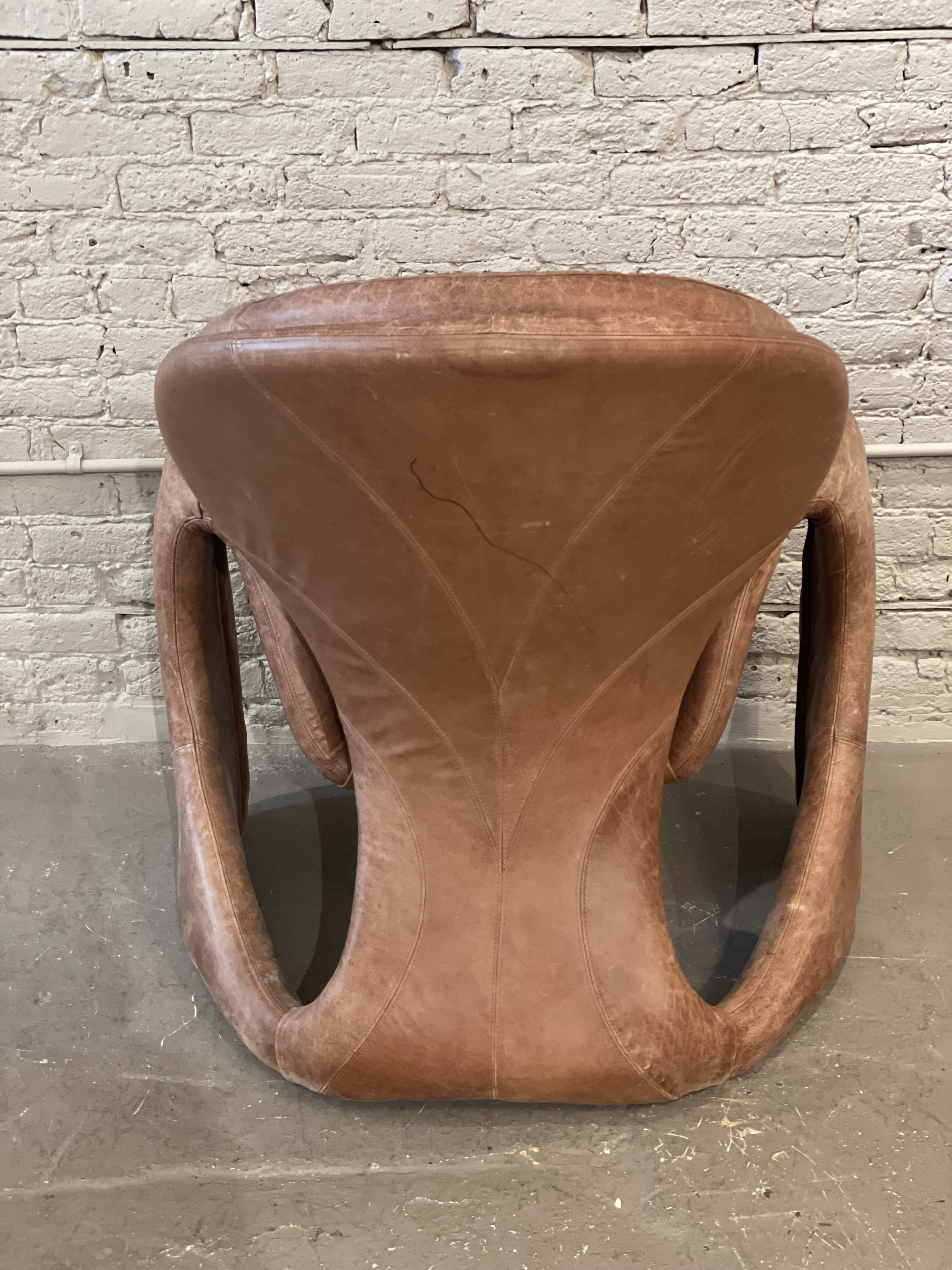 1980s Sculptural Postmodern Distressed Leather Chair