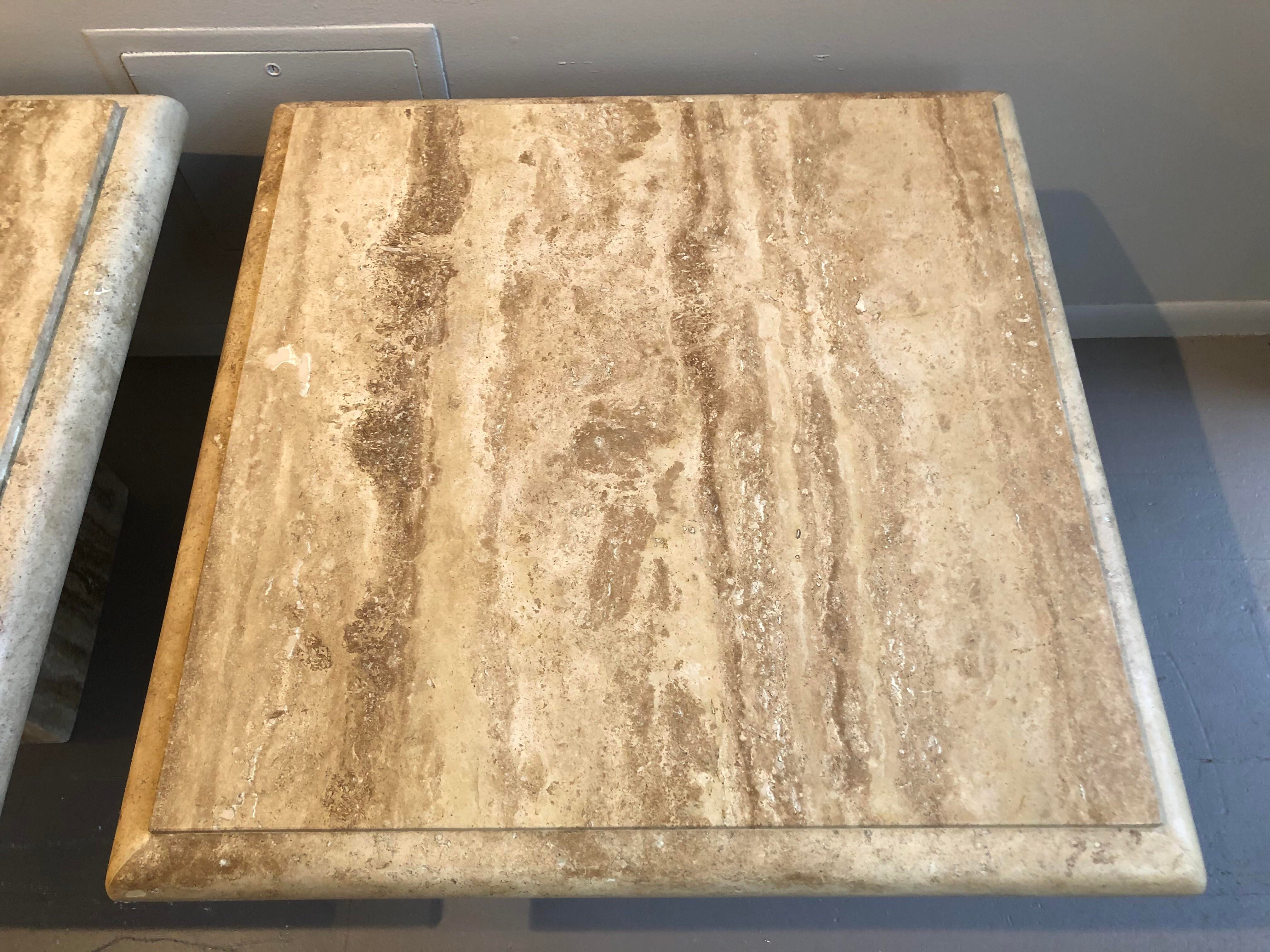 1980s Stone International Travertine Side Tables - a Pair