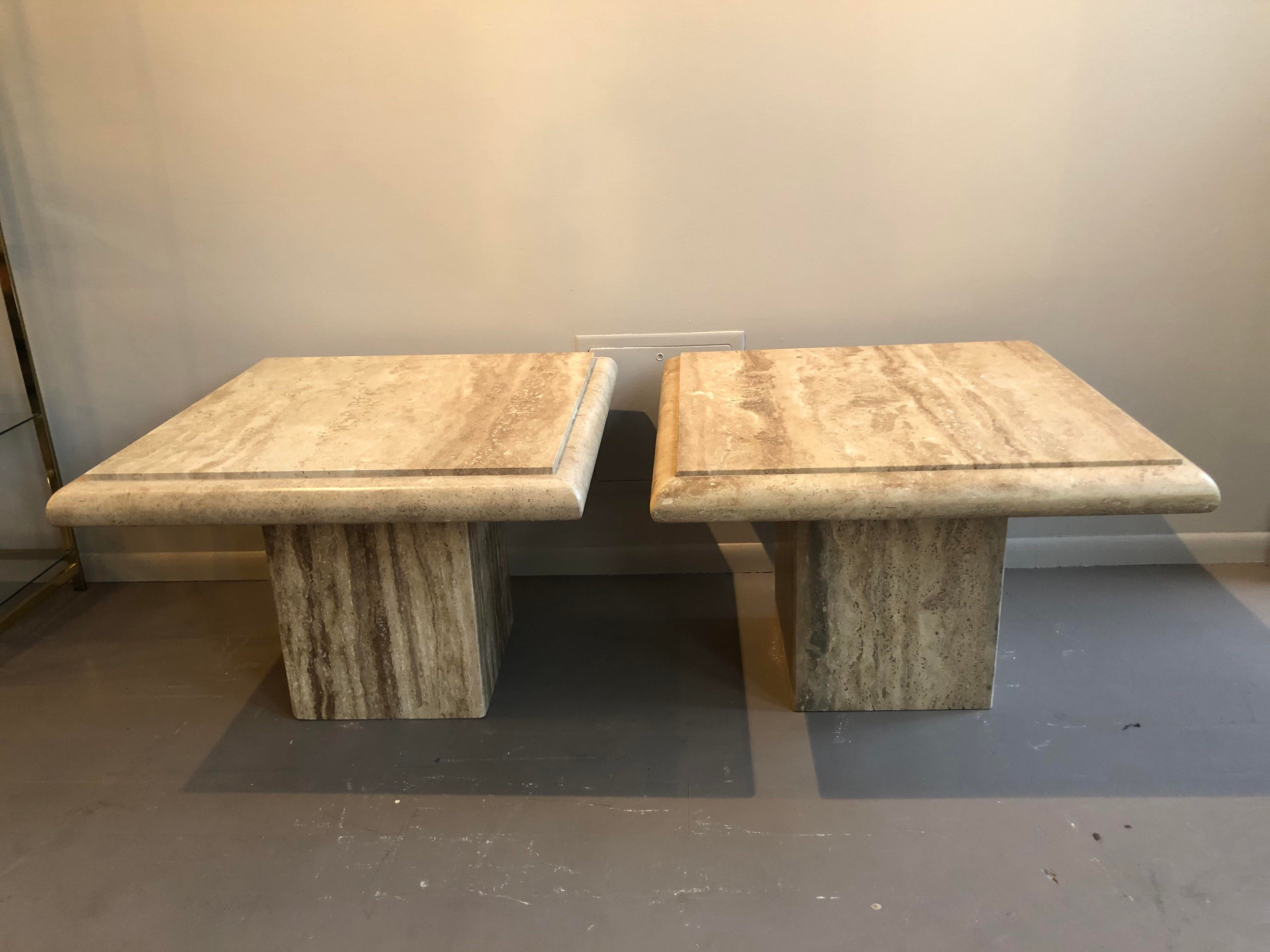 1980s Stone International Travertine Side Tables - a Pair