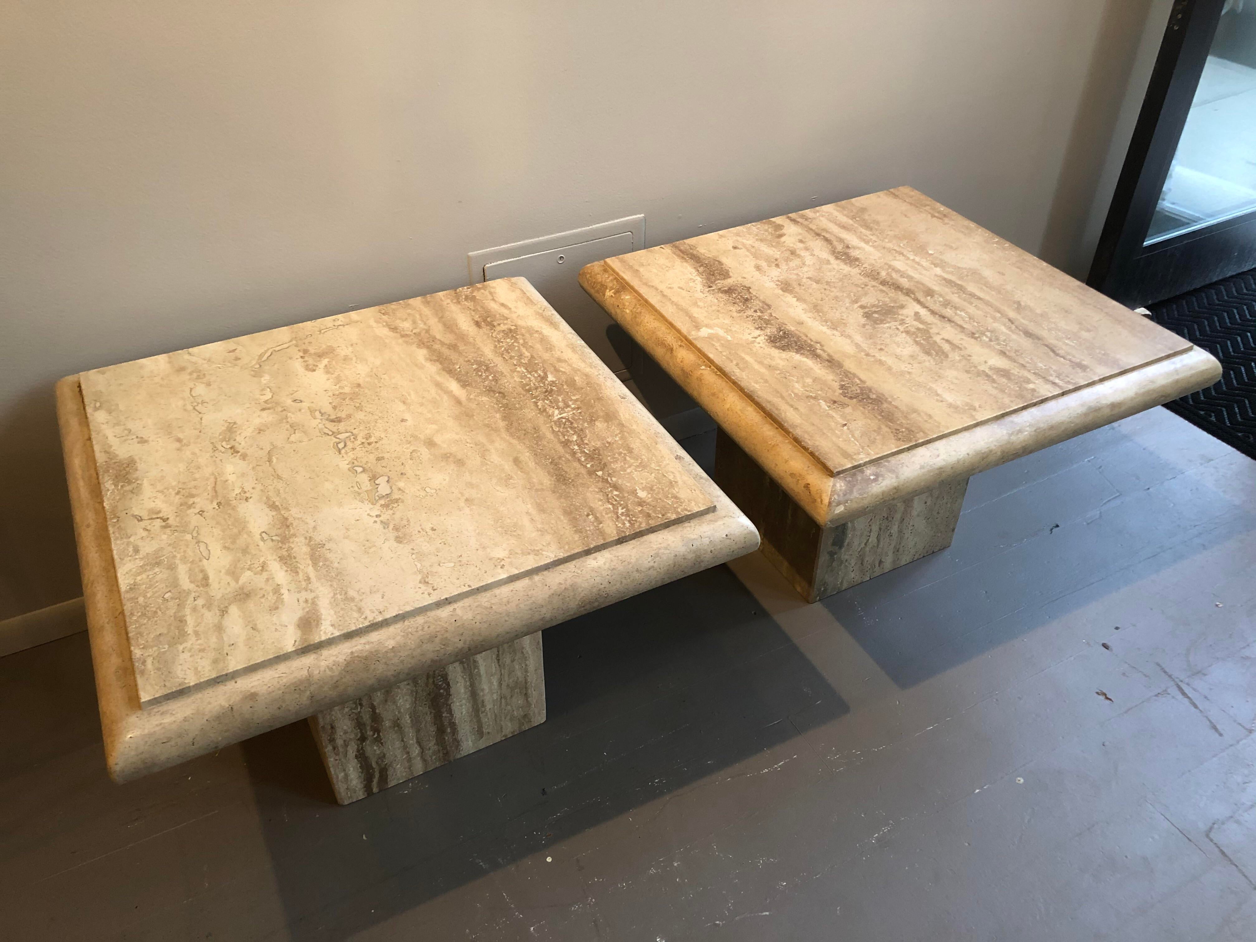 1980s Stone International Travertine Side Tables - a Pair