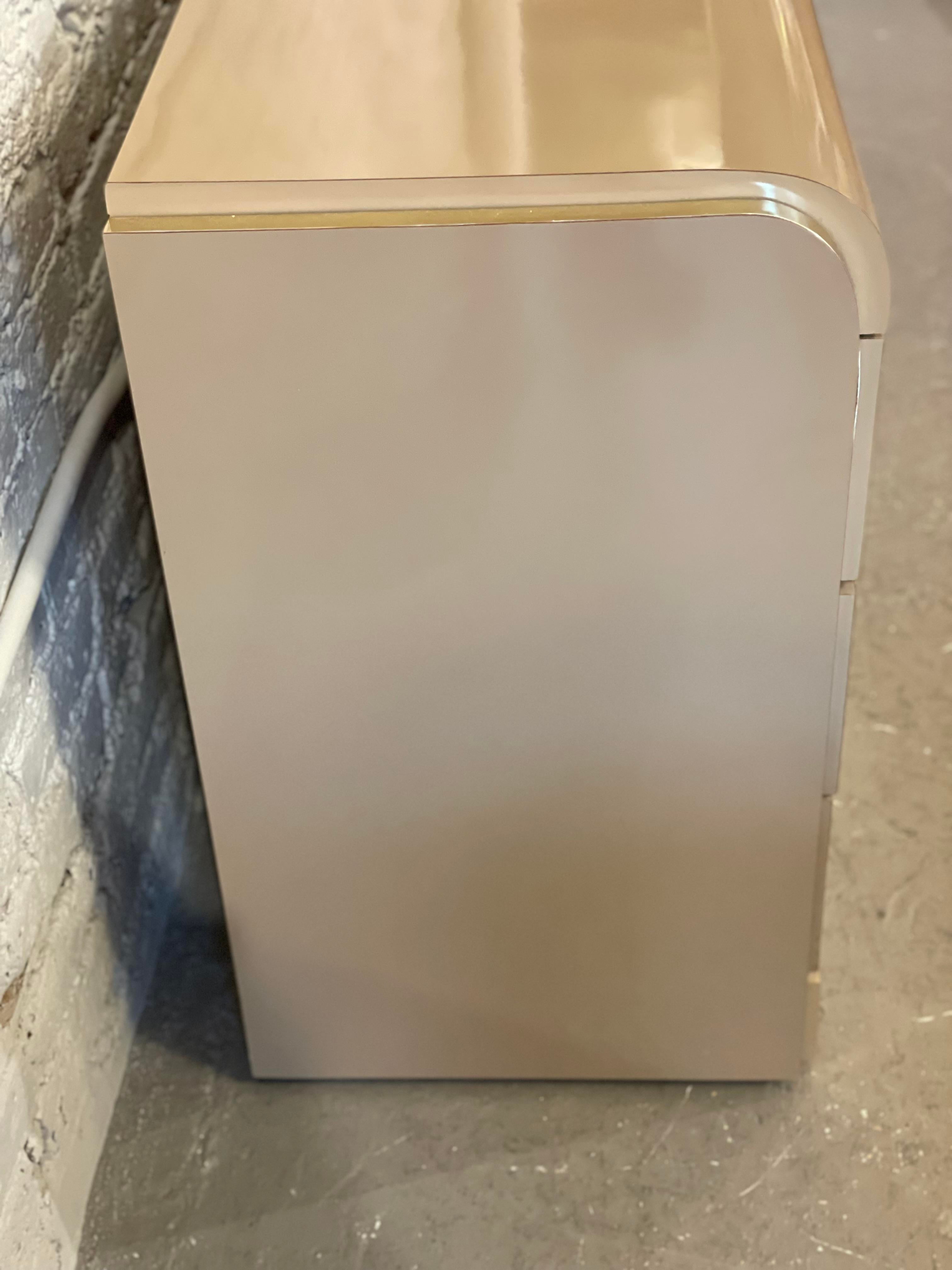 1980s Taupe Lacquer and Brass Postmodern Dresser