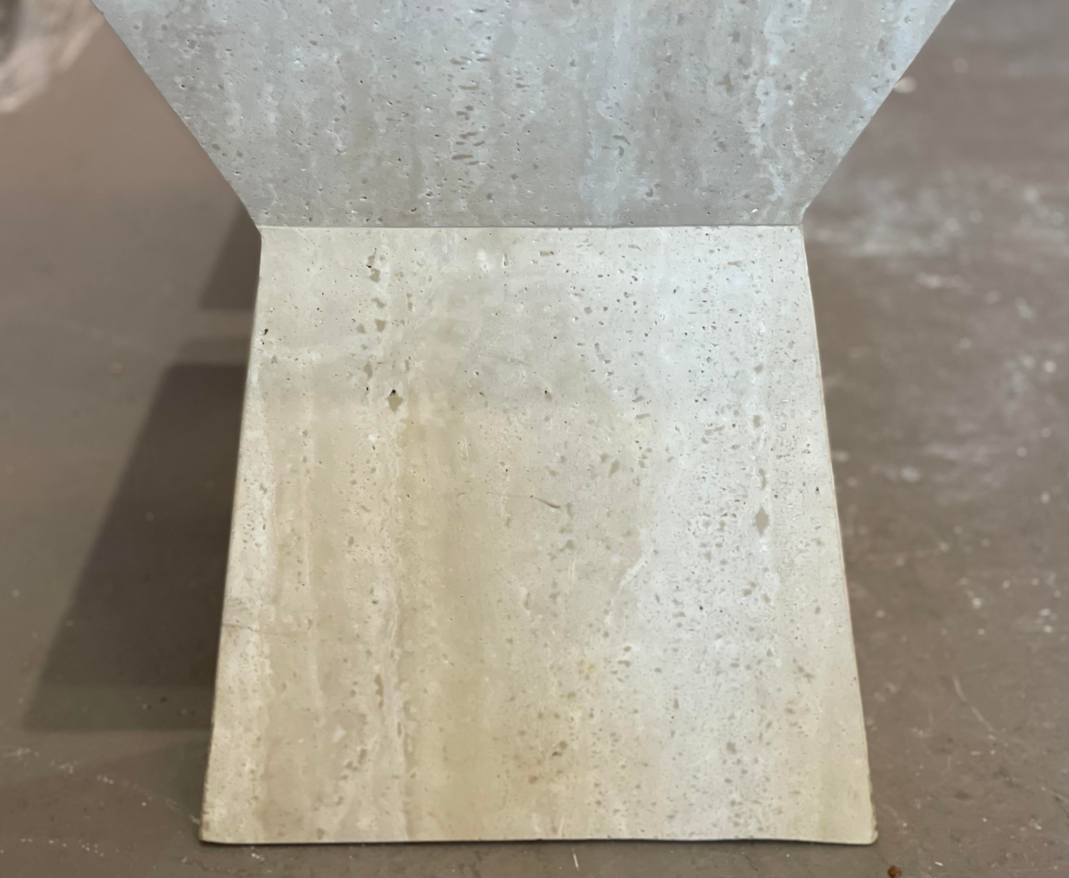 1980s Travertine Angled Postmodern Vintage Side Tables - a Pair