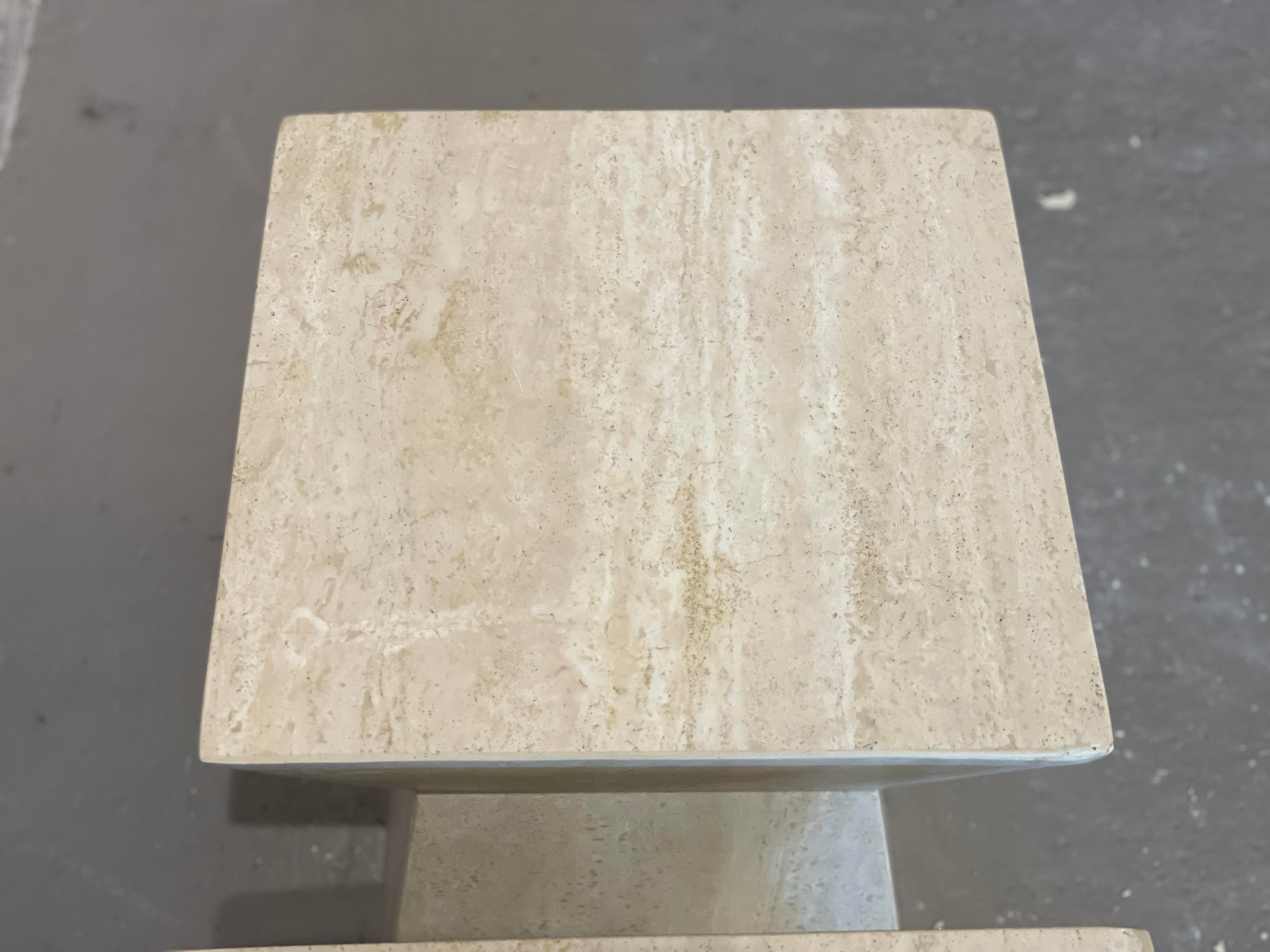 1980s Travertine Angled Postmodern Vintage Side Tables - a Pair
