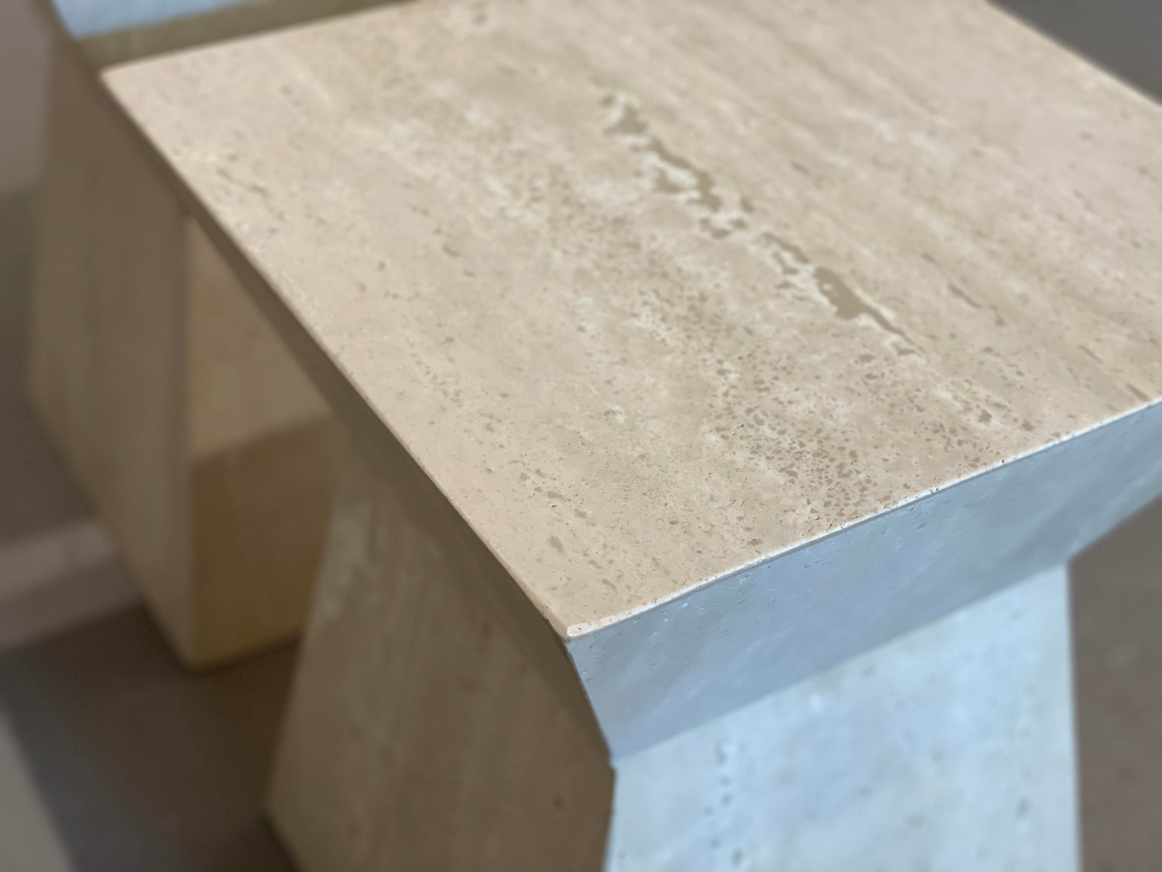 1980s Travertine Angled Postmodern Vintage Side Tables - a Pair