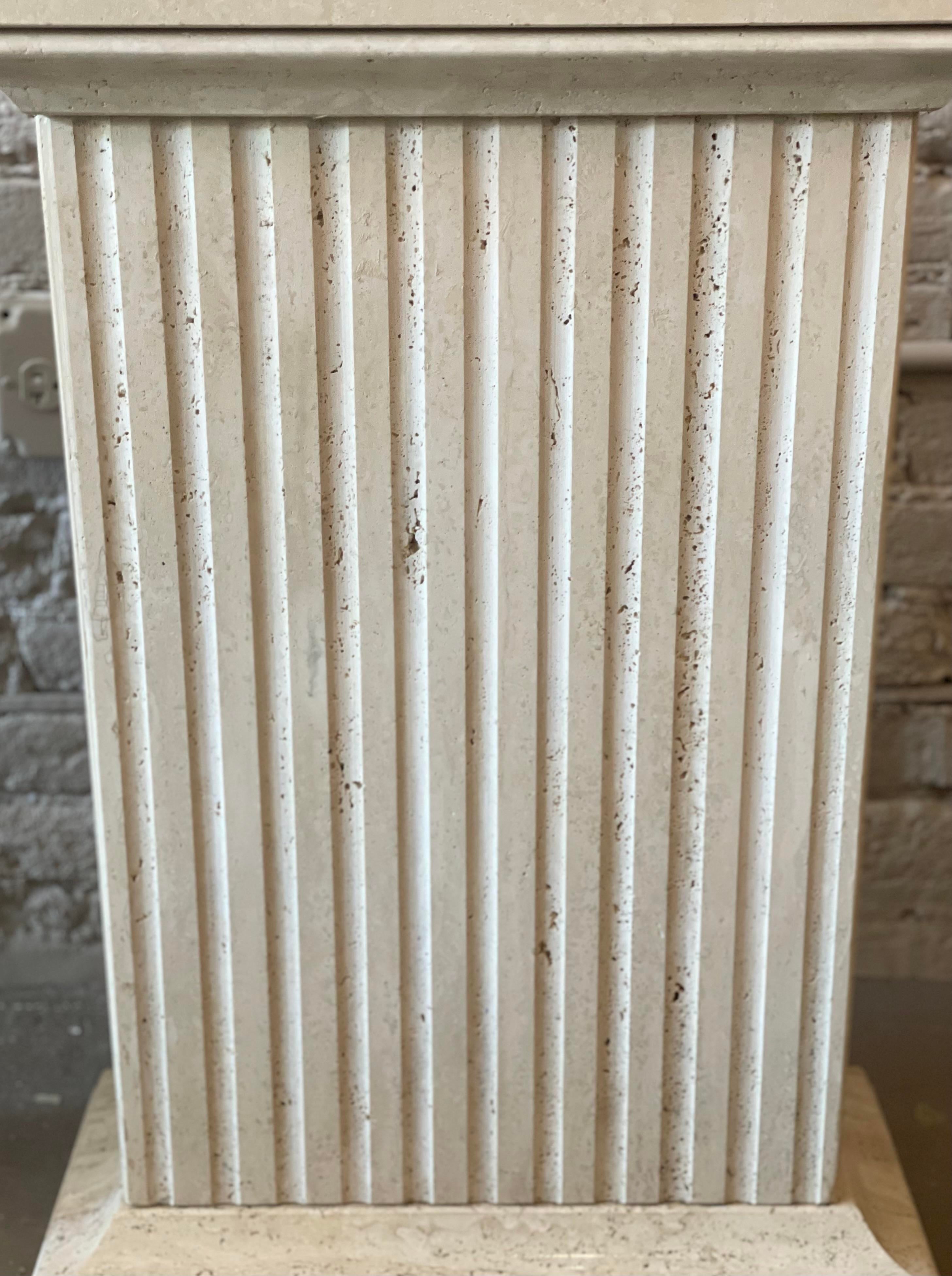 1980s Travertine Channeled Pedestals - a Pair