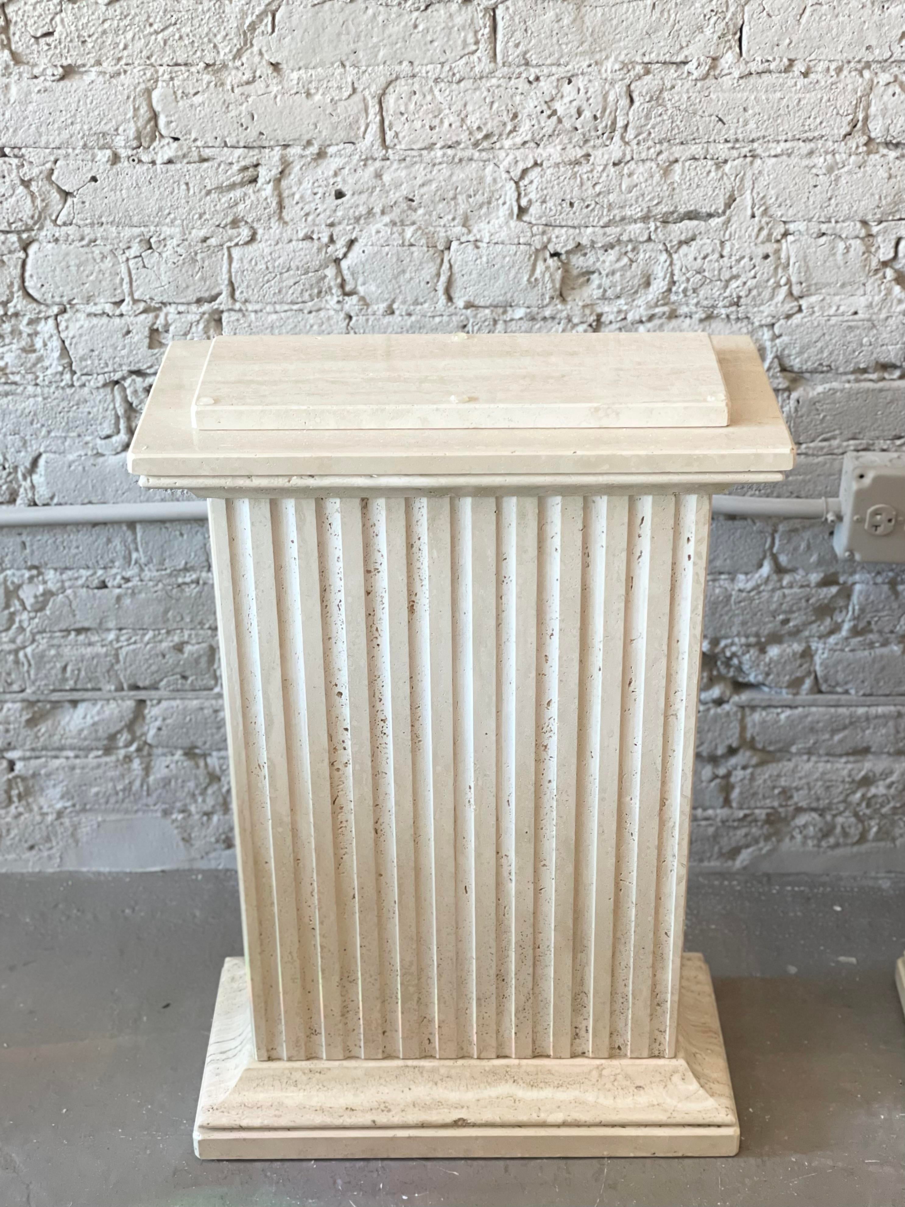 1980s Travertine Channeled Pedestals - a Pair