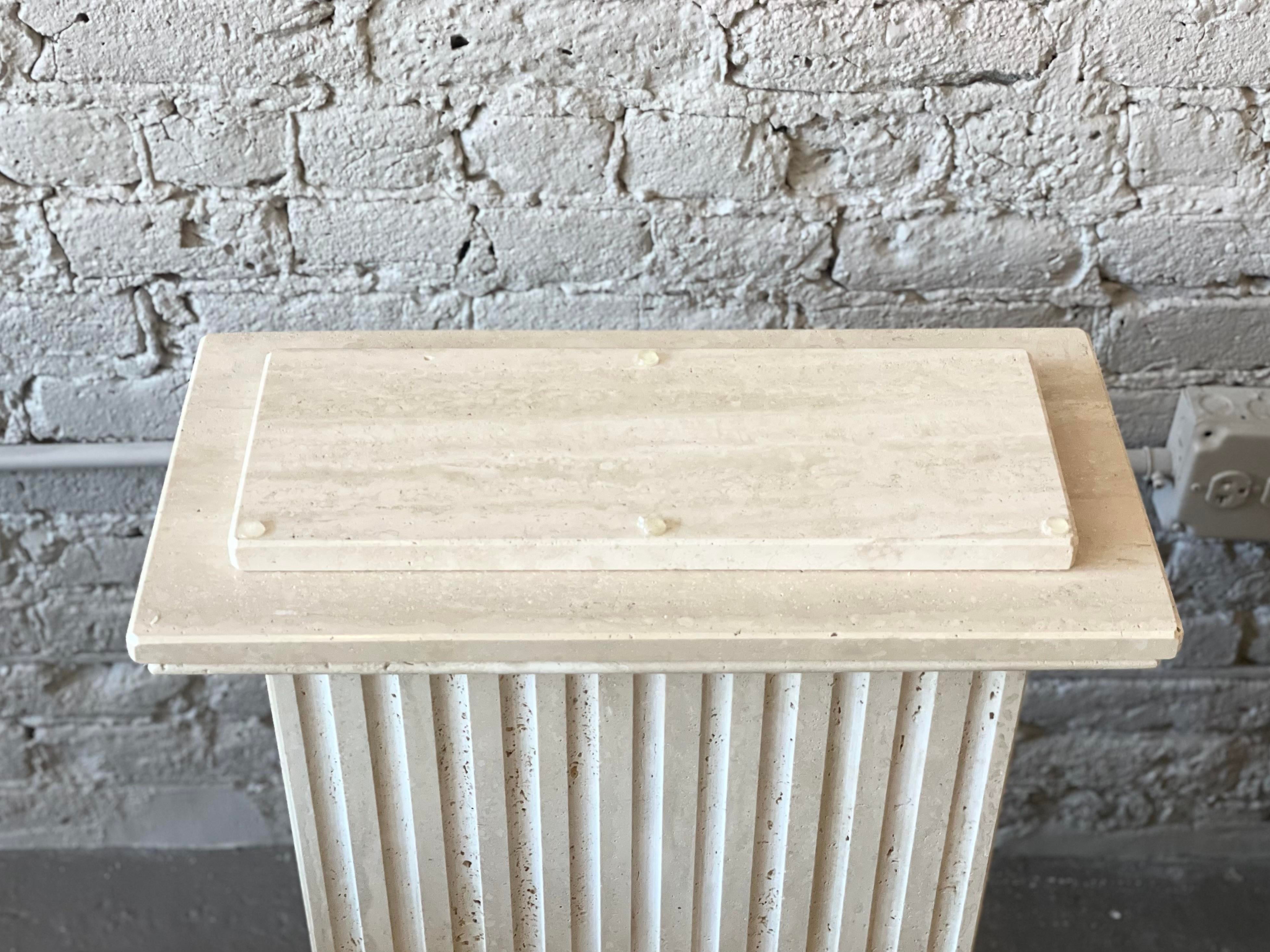 1980s Travertine Channeled Pedestals - a Pair
