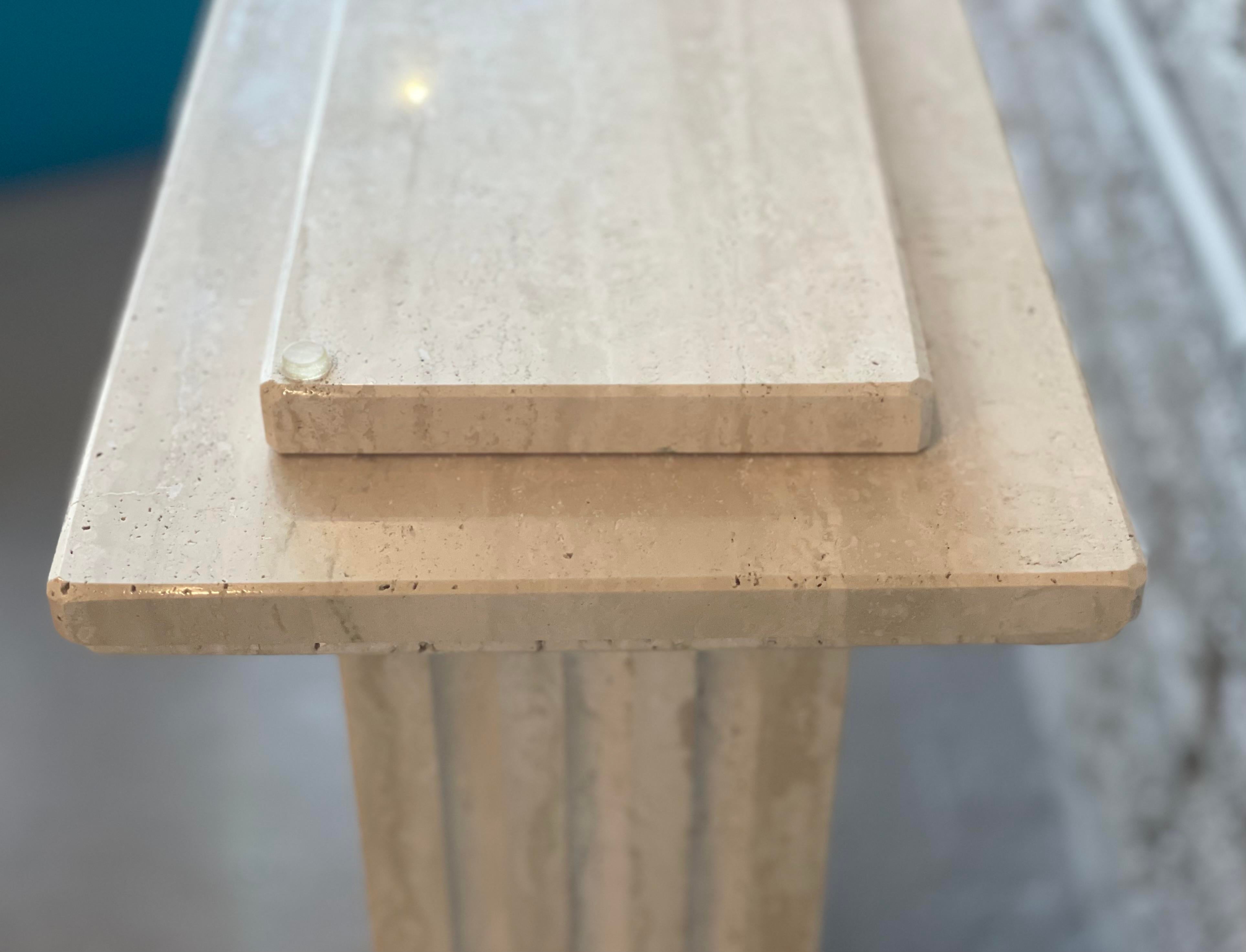 1980s Travertine Channeled Pedestals - a Pair