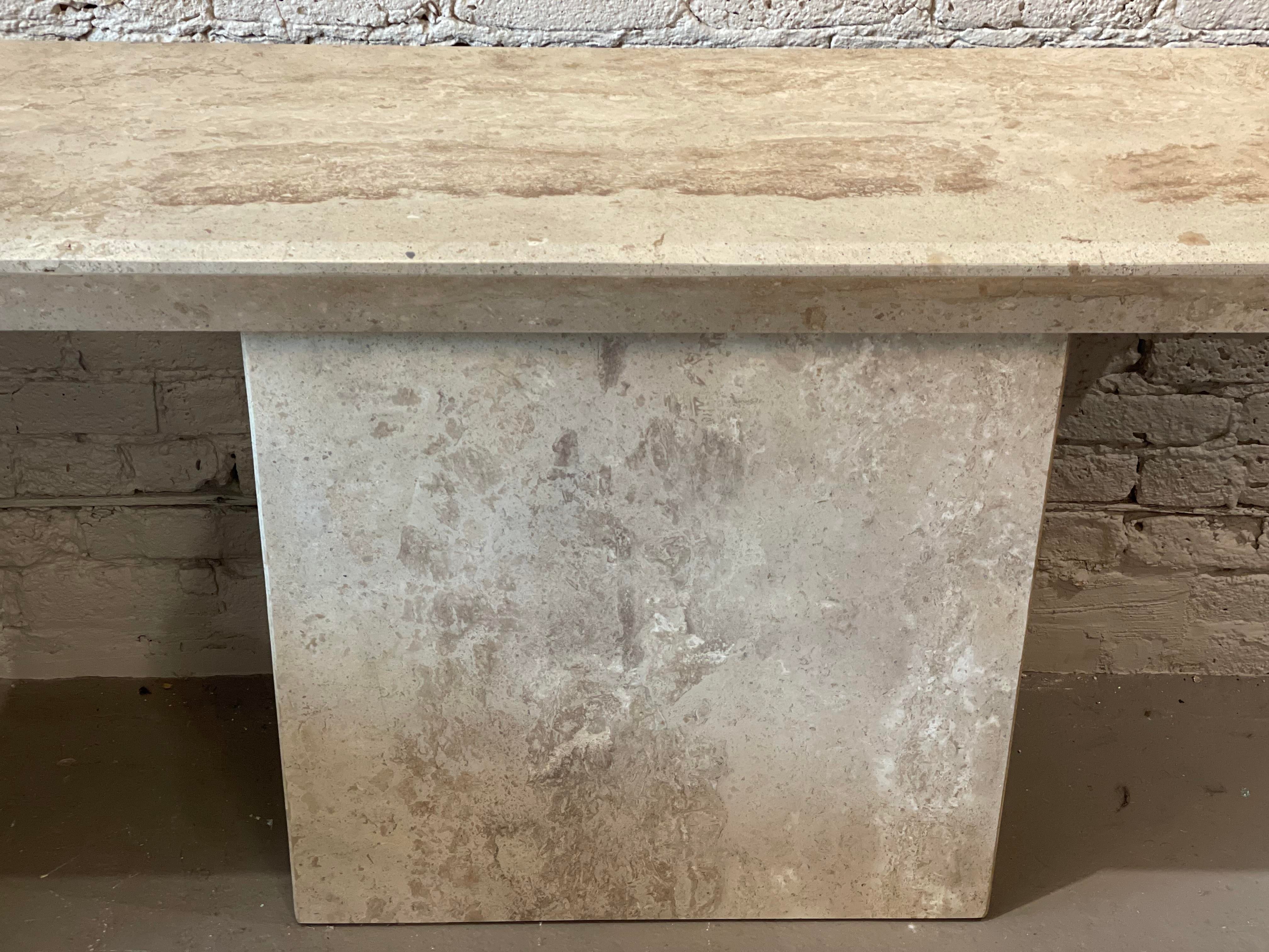 1980s Travertine Postmodern Vintage Angled Edge Console Sofa Table