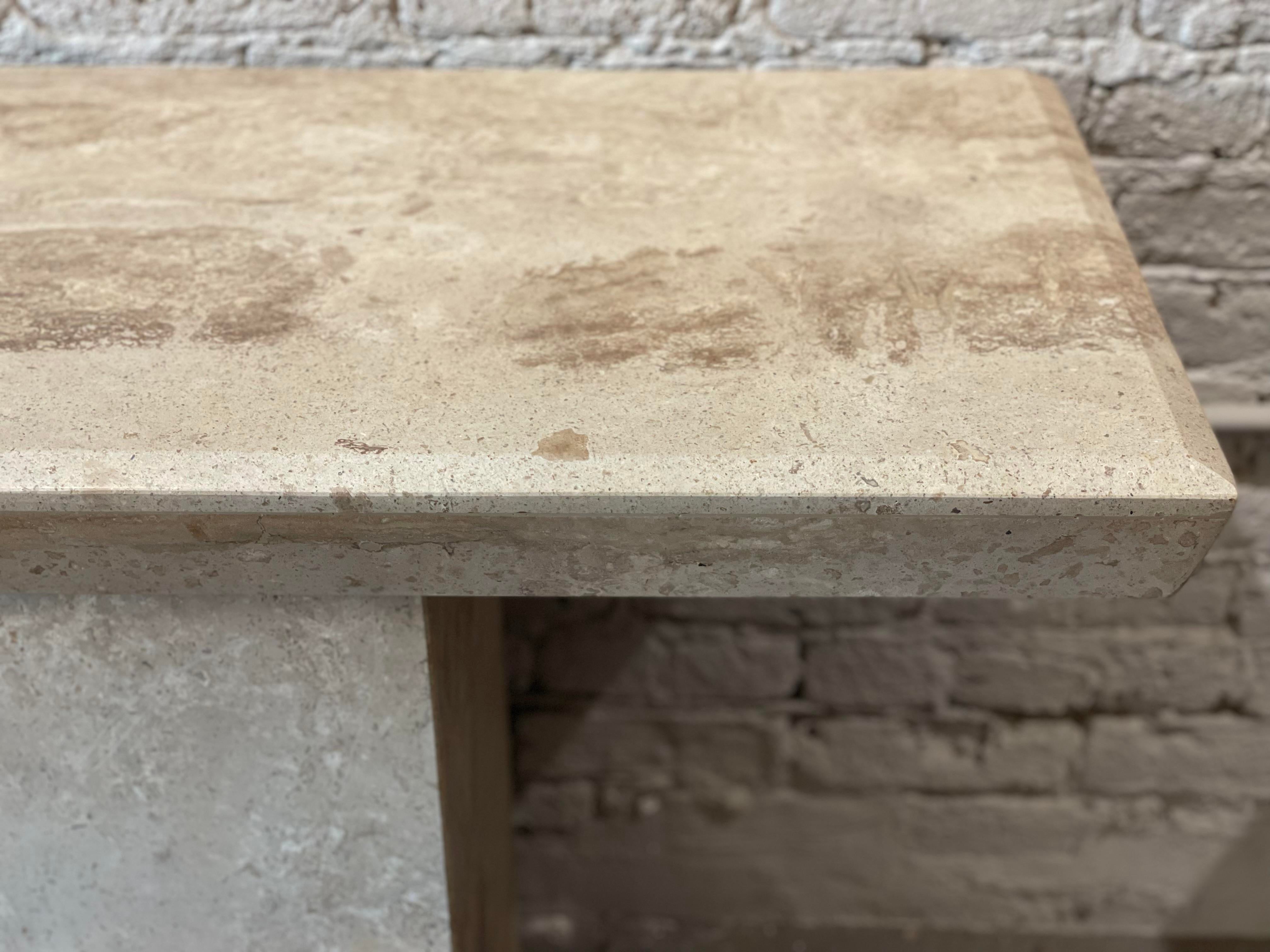 1980s Travertine Postmodern Vintage Angled Edge Console Sofa Table