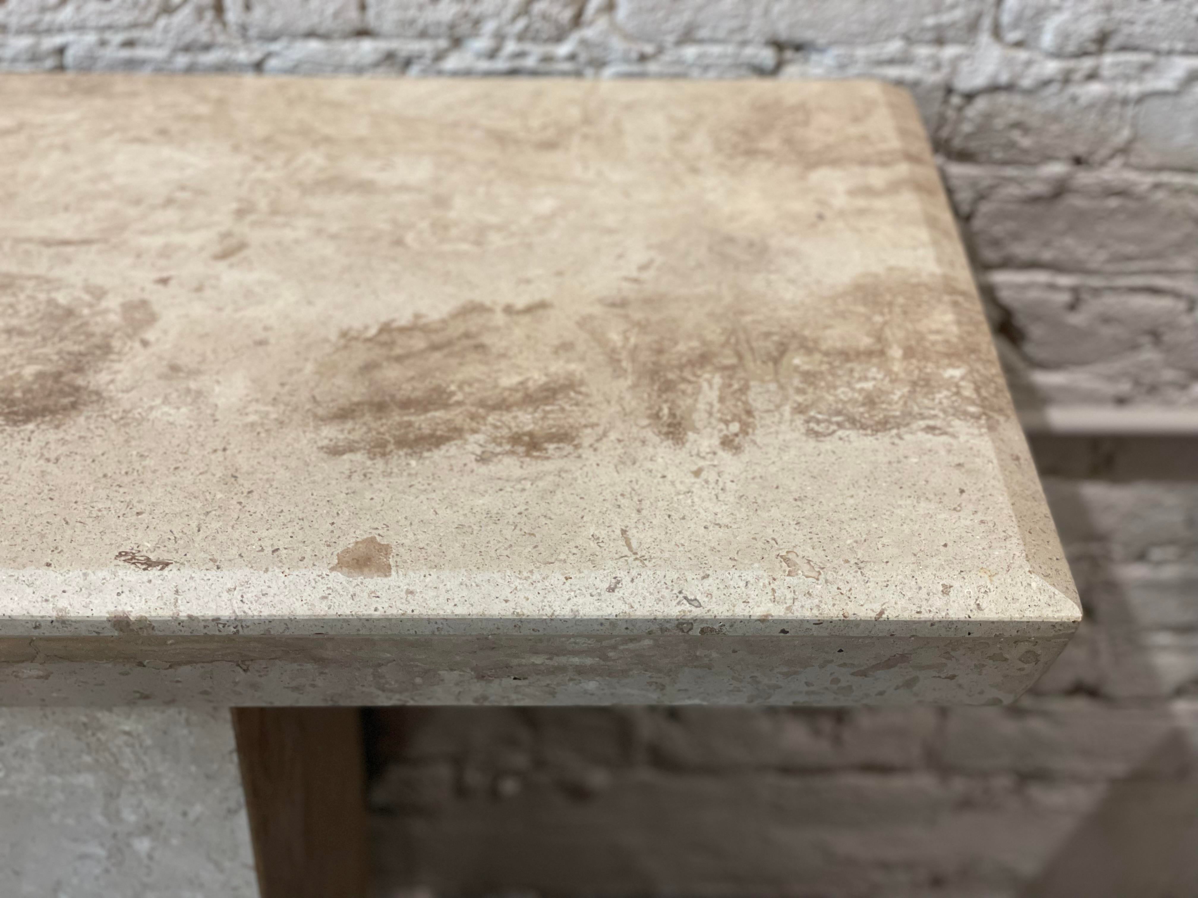 1980s Travertine Postmodern Vintage Angled Edge Console Sofa Table