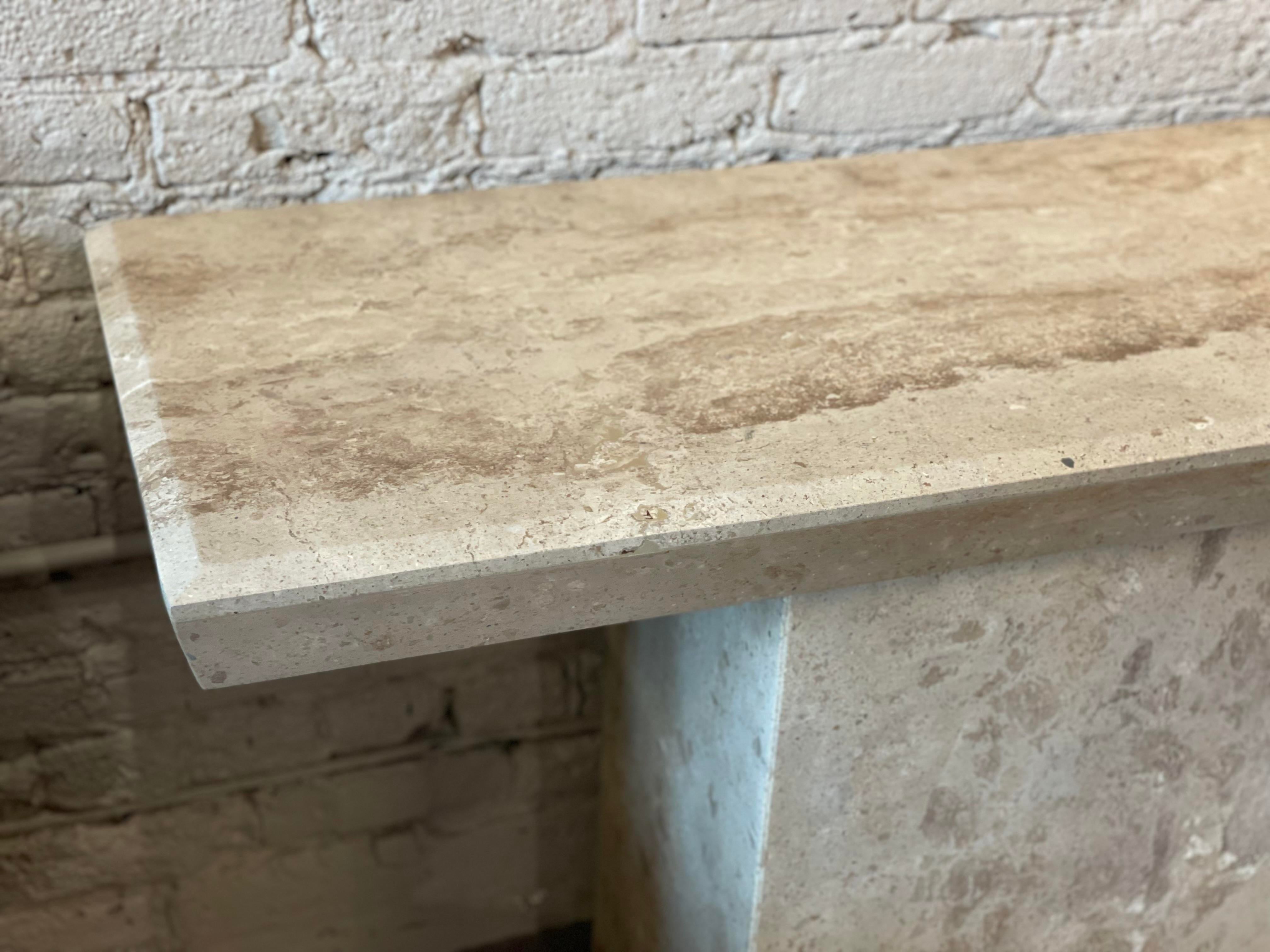 1980s Travertine Postmodern Vintage Angled Edge Console Sofa Table