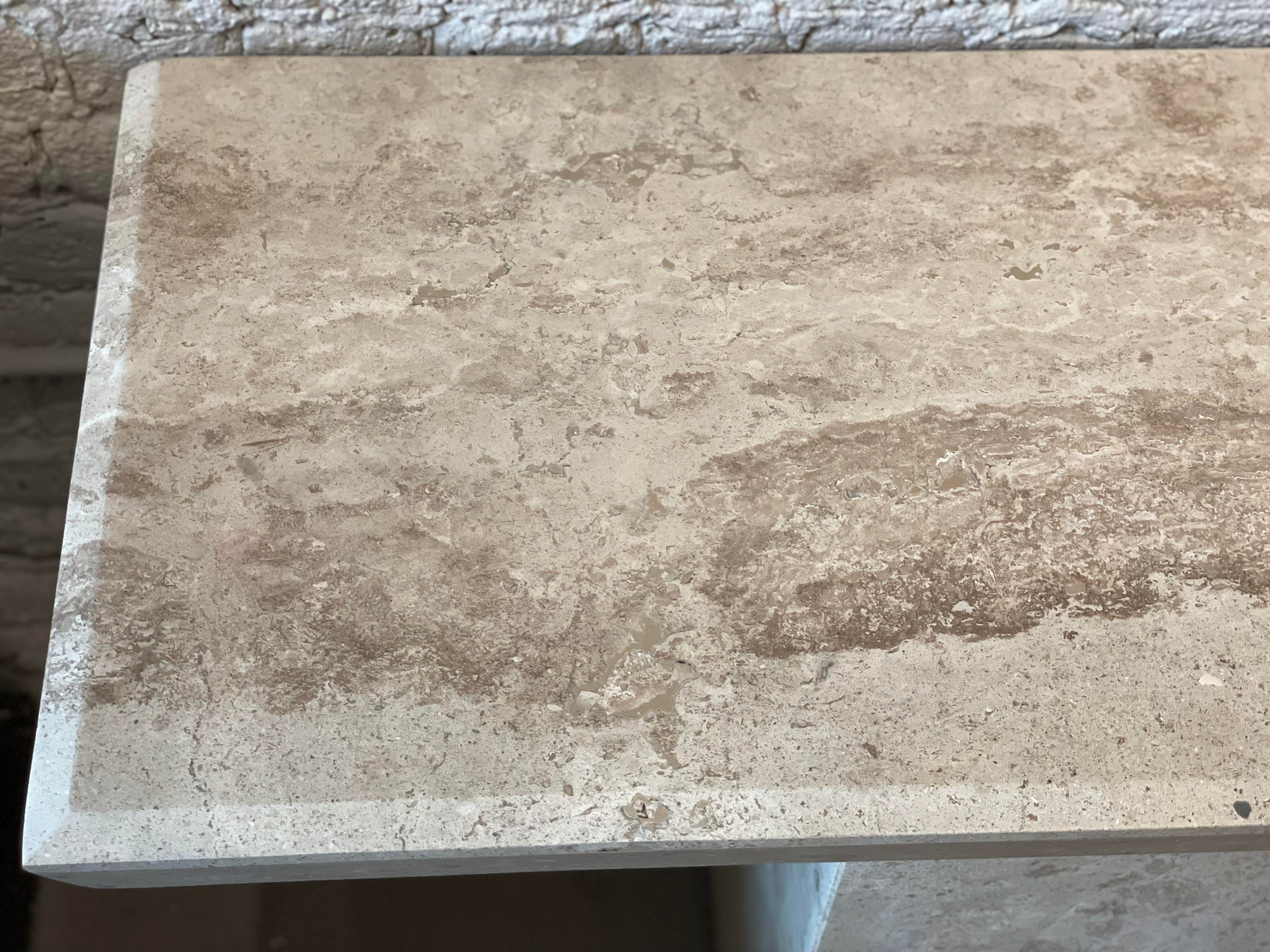 1980s Travertine Postmodern Vintage Angled Edge Console Sofa Table